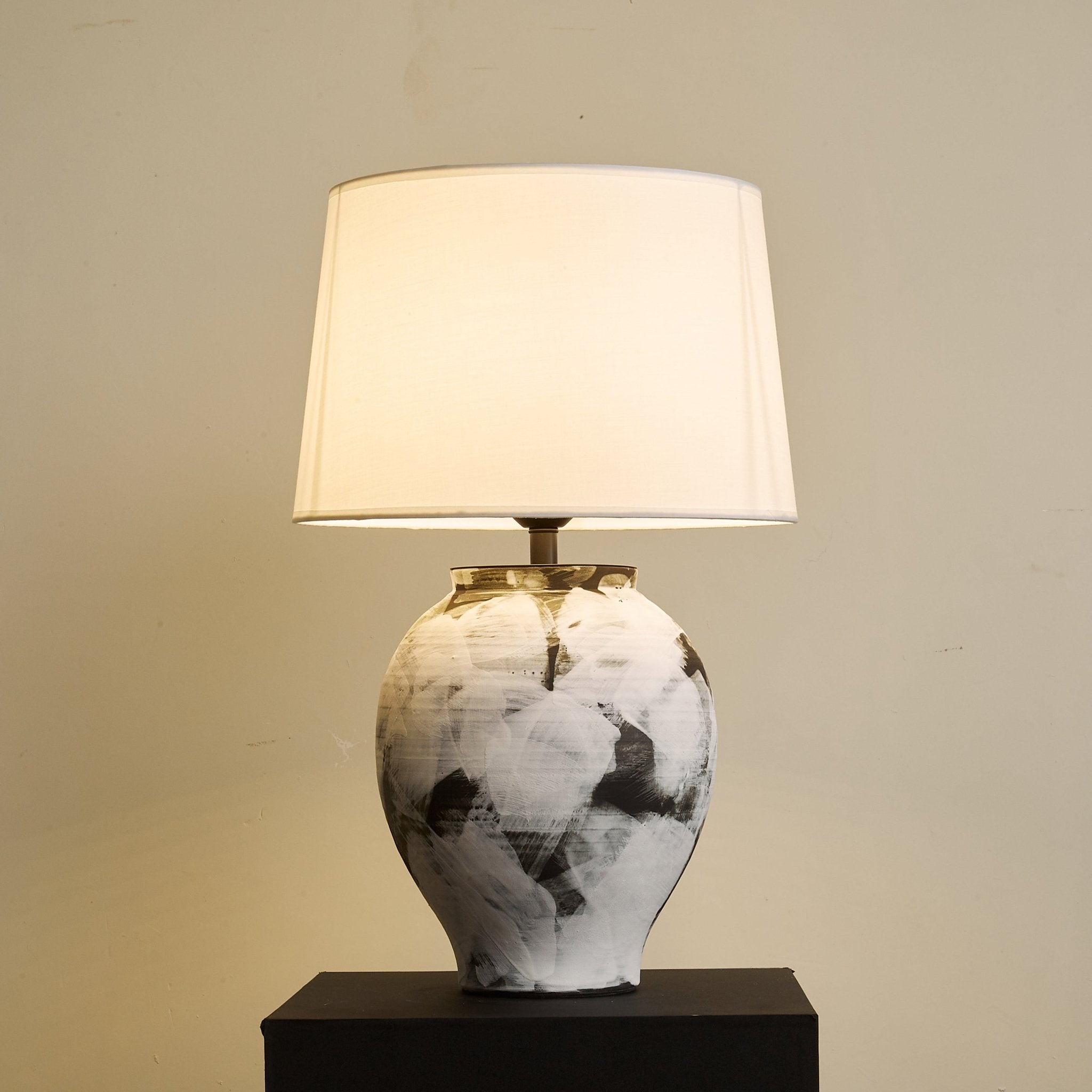 Modern Ink Wash Table Lamp - Handmade Ceramic Nightstand Lamp with Adjustable Brightness for Bedroom, Living Room, and Office Decor