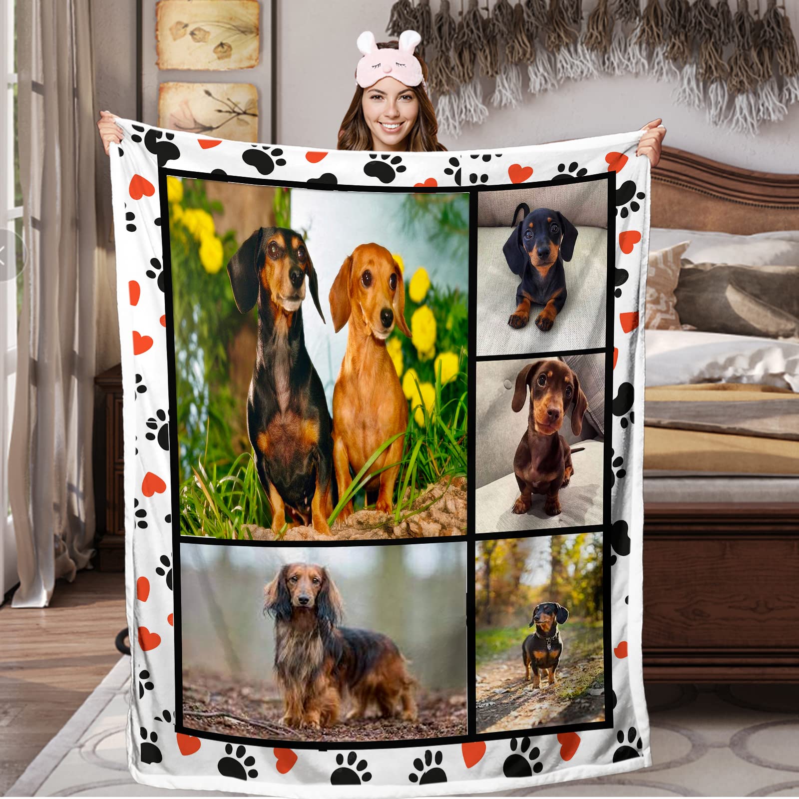 TOPTREE Dachshund Fleece Throw Blanket - Super Soft & Warm Sherpa Blanket for Women - Perfect for Couch, Bed, Sofa & Chair - Cozy Gift for Dog Lovers (50x60 inches) - Ideal for Snuggling, Lounging & Home Decor