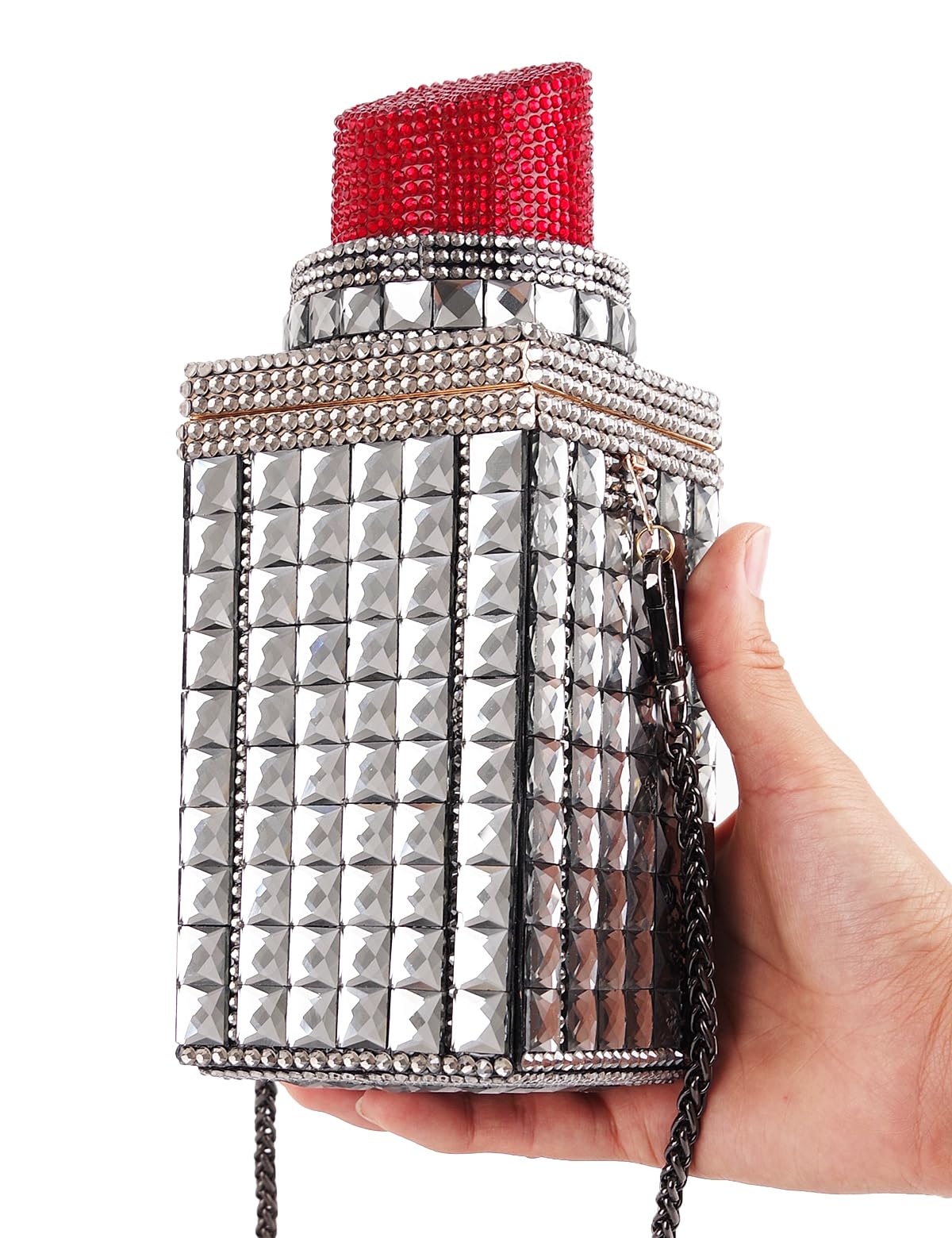 Sparkly Rhinestone Crystal Glitter Evening Clutch Bag for Women - Elegant Lipstick Shape Design, Perfect for Banquets, Parties & Special Occasions