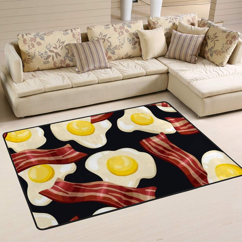 Non-Slip Soft Modern Area Rugs with Fried Egg & Bacon Pattern - Washable Floor Carpet & Yoga Mat for Bedroom, Living Room & Home Decor - Perfect for Cozy Spaces, Meditation & Kids Play Areas