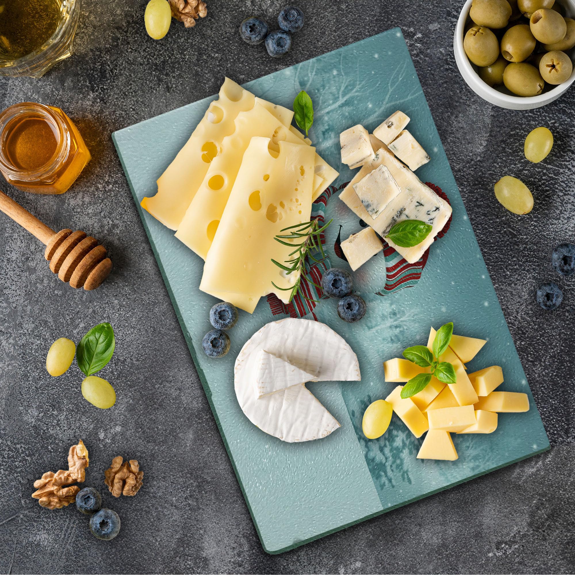 Ambesonne Snowman Themed Tempered Glass Cutting Board - 3D Smiling Snowman with Hat & Scarf Design - White & Red Holiday Serving Board for Cheese, Charcuterie & Appetizers - Perfect Christmas Kitchen Decor & Gift Idea