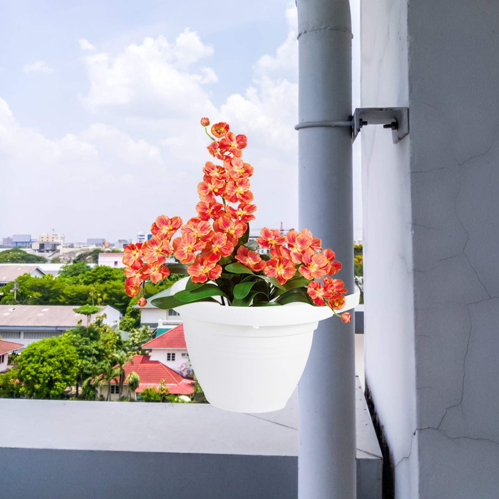 ABOOFAN Thick White Plastic Hanging Flower Pot - Wall Mounted Plant Holder for Indoor Plants, Half Round Wall Planter with Drainage Holes, Perfect for Kitchen Sink, Bathroom, Balcony & Home Decor
