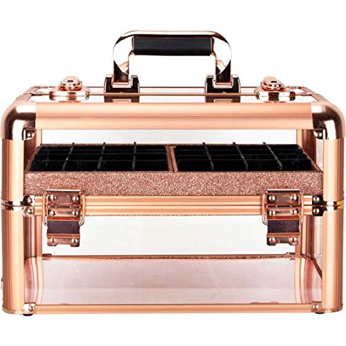Rose Gold Acrylic Makeup Organizer Tray - Professional Cosmetic & Nail Storage Case with Foundation Holder - Easy Slide Design for Vanity, Salon & Travel (VP014)