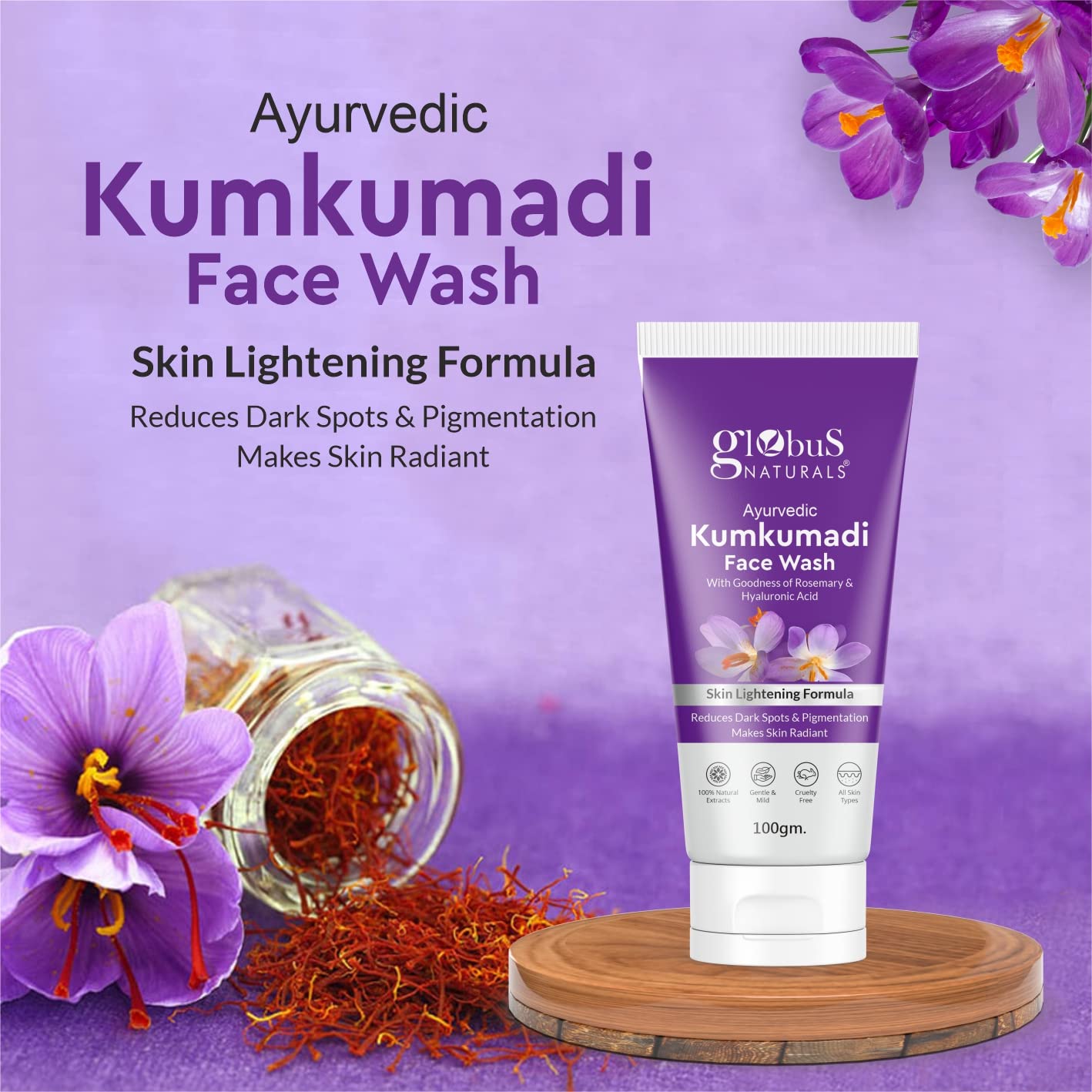 **Globus Naturals Kumkumadi Skin Lightening Face Care Combo Set - 4 Products (Face Wash, Scrub, Cream & Pack) for Brightening & Glowing Skin - Perfect for Daily Skincare Routine & Special Occasion Prep**