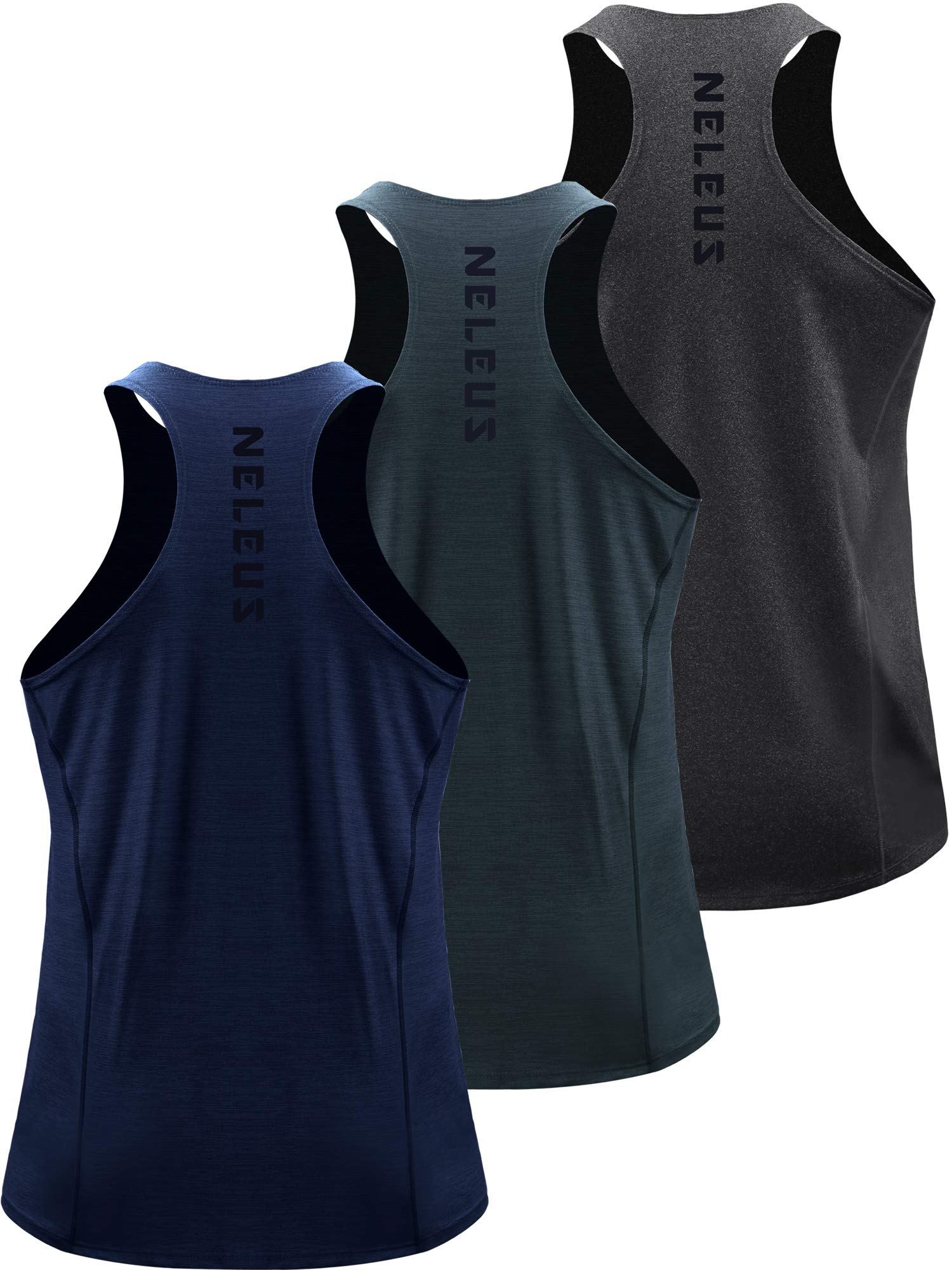 NELEUS Men's 3 Pack Running Tank Top - Moisture Wicking Quick Dry Athletic Shirts for Gym, Workout & Sports - Lightweight Breathable Y-Back Sleeveless Shirts for Jogging, Basketball & Summer Activities