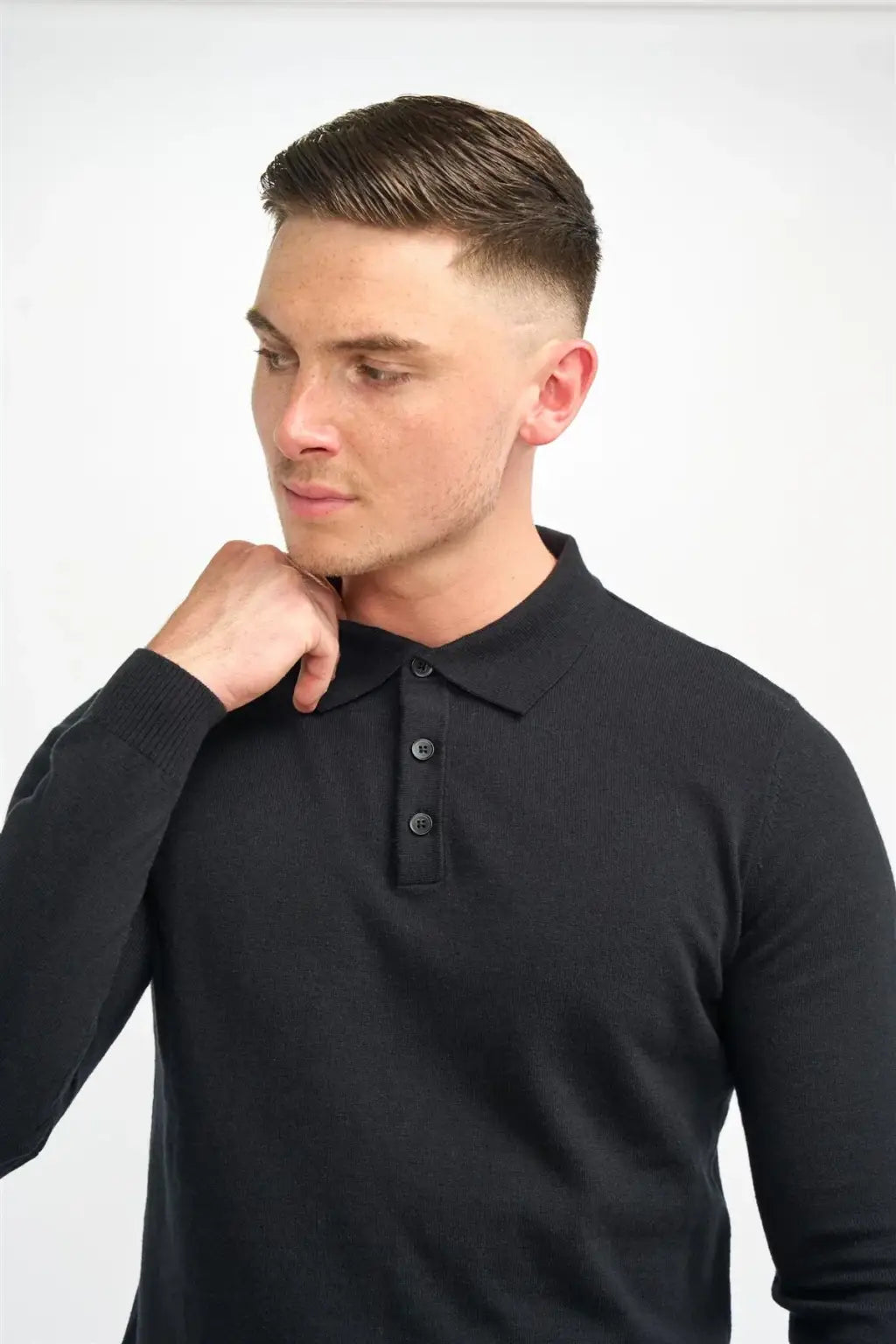 Cavani Men's Boom Plain Long Sleeve Polo Shirt - Classic Casual Slim Fit Button Down Collar Top for Business, Office & Outdoor Activities