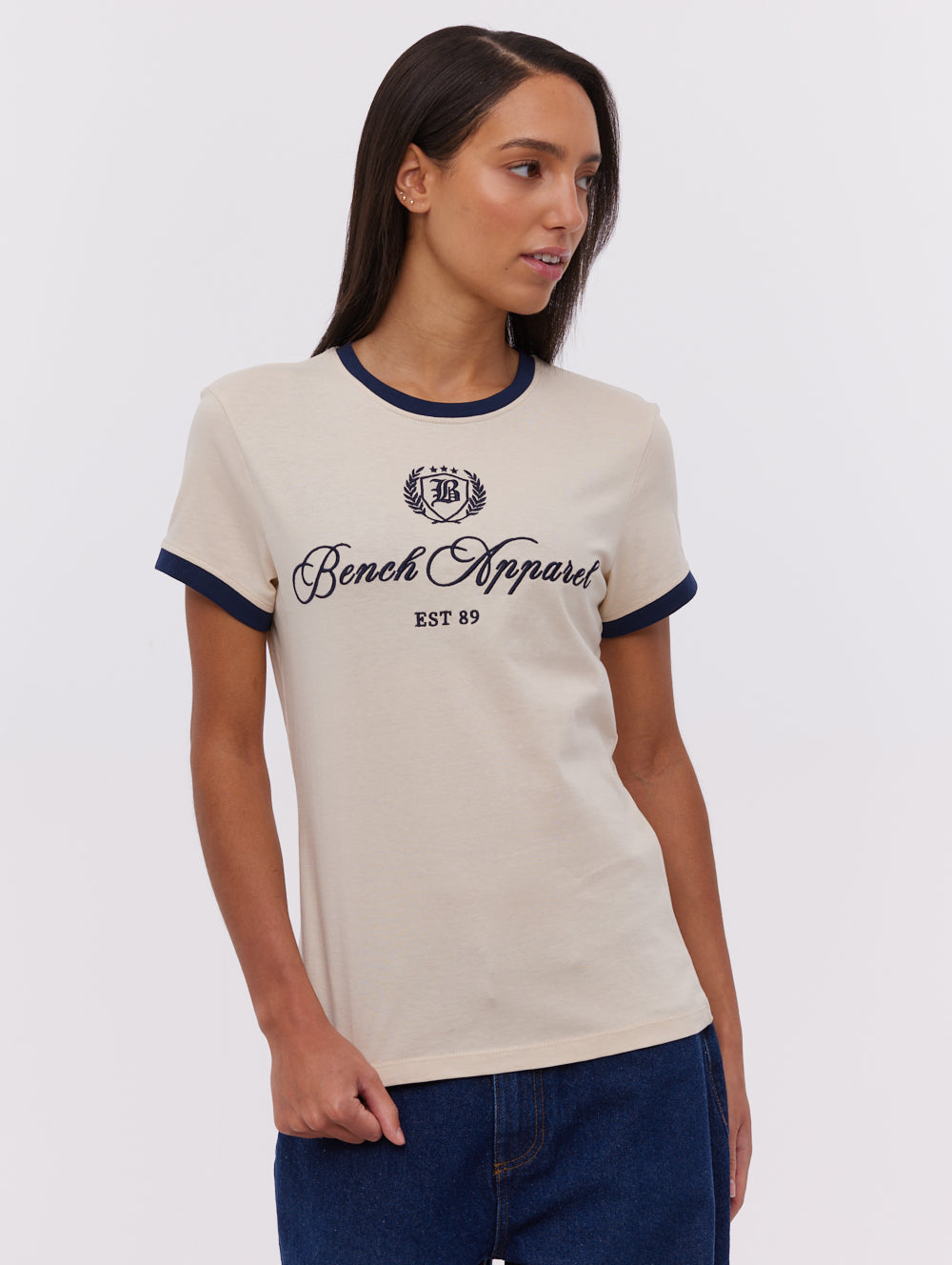 Vivica Embroidered Ringer T-Shirt for Women - Vintage Style Short Sleeve Top - Casual Wear for Summer, Outings & Street Fashion