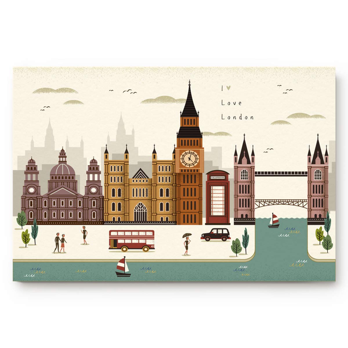 London City Clock Pendulum Doormat - British Style Nostalgic Landscape Illustration, Non-Slip Indoor Welcome Mat for Front Door Entrance (18