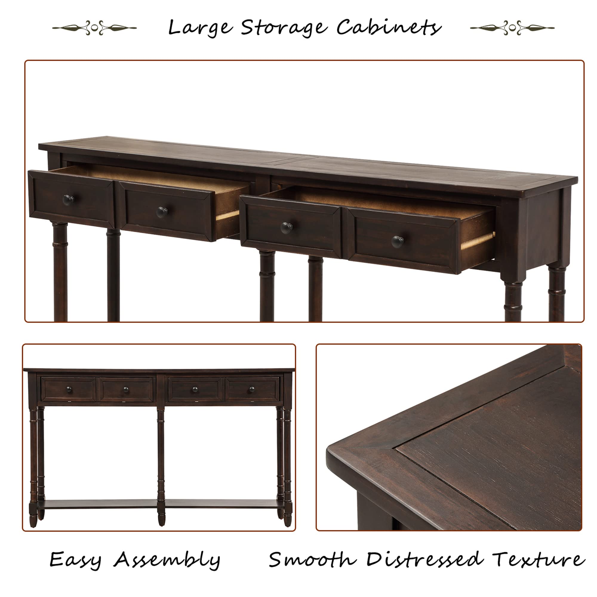 Merax Wood Sofa Table Console Table with Drawers & Long Shelf - Entryway Table for Living Room, Hallway, Dining Room - Easy Assembly Espresso Brown - Perfect for Small Spaces, Home Decor & Storage Solutions