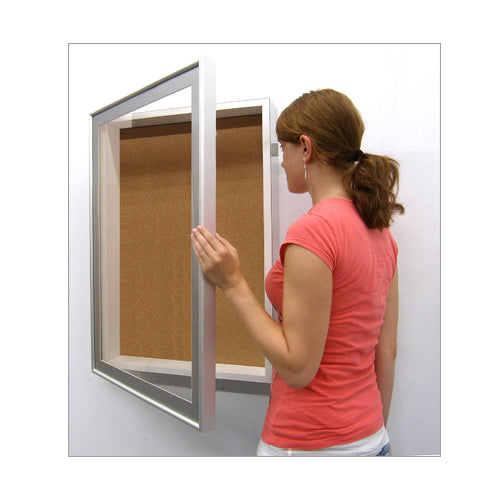 22x28 Inch SwingFrame Designer Metal Framed Lighted Cork Board Display Case - 1 Inch Deep for Office, Home, or Classroom Organization & Memo Display