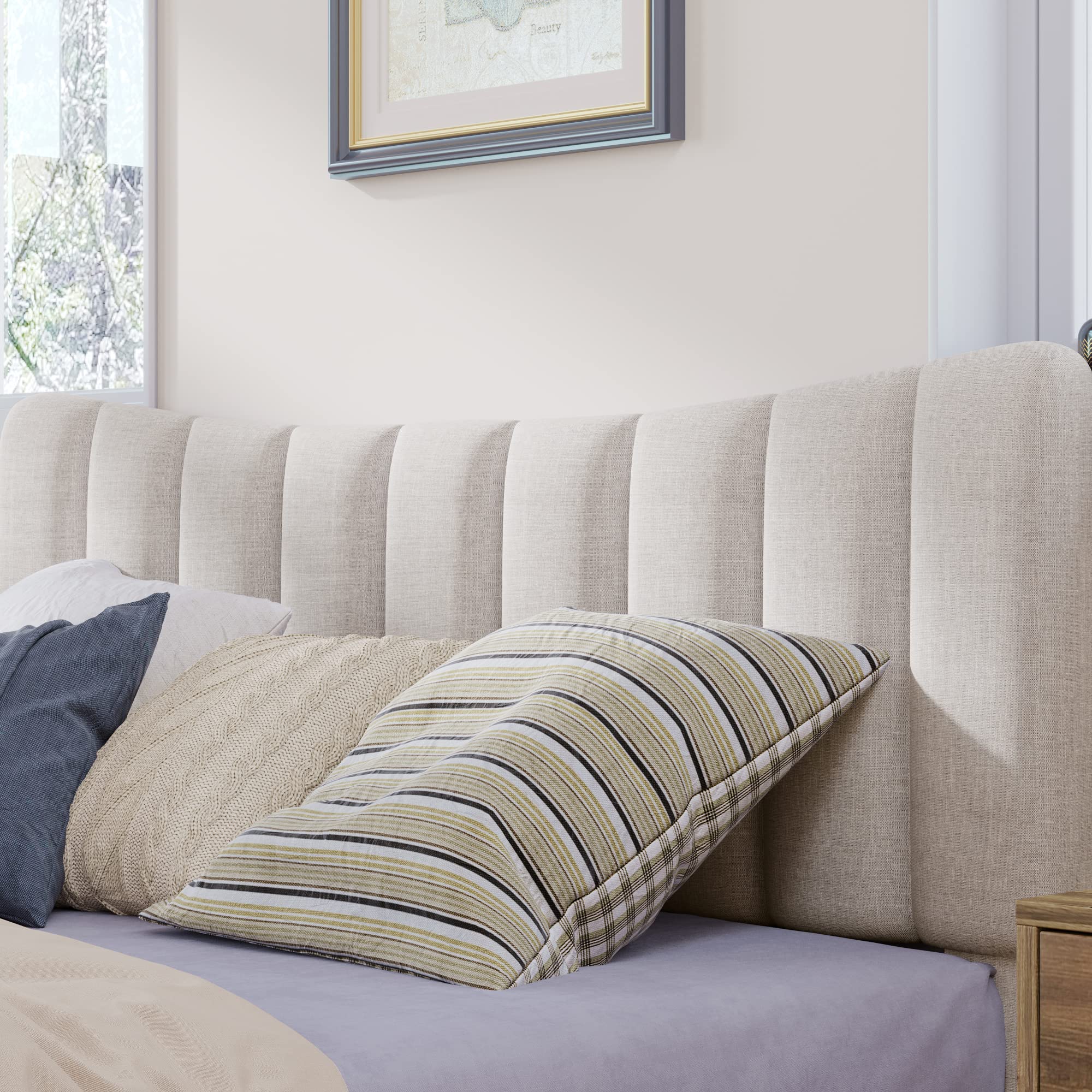 Modern Upholstered Queen Bed Frame with Tufted Headboard - Wooden Slat Support, No Box Spring Needed, Cream Platform Bed for Master Bedroom & Guest Room | Perfect for Contemporary Home Decor & Small Space Living