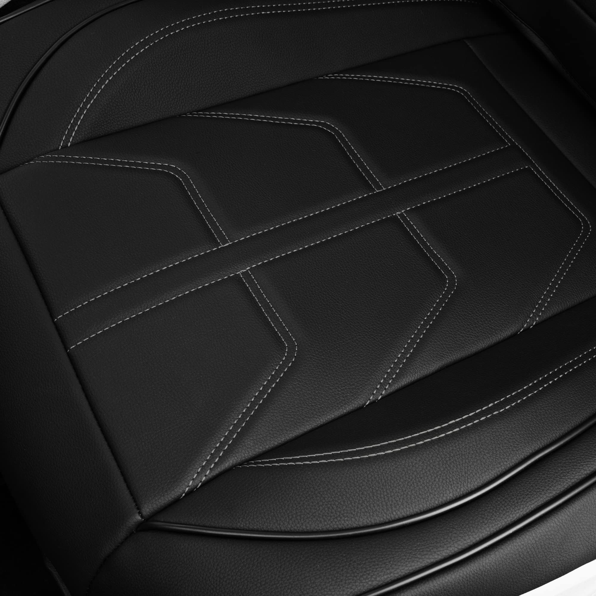 TLH Bionic70 Deluxe Faux Leather Gray Car Seat Covers with Contrast Stitching - 2 Pack Universal Fit Waterproof Seat Protectors for Cars, Trucks & SUVs | Front Set Car Seat Cushions for Comfort & Style | Perfect for Daily Commute, Road Trips & Vehicle Protection