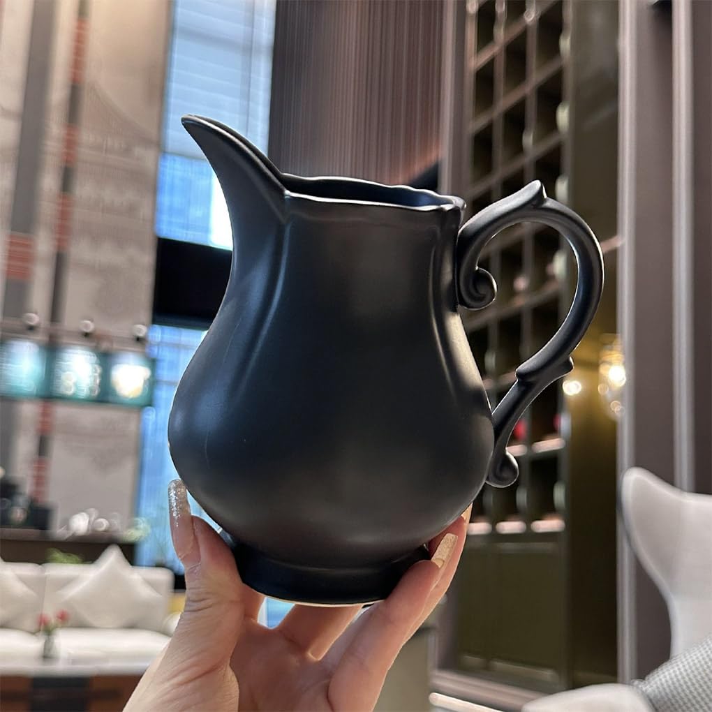 WAIT FLY Vintage Embossed Creamer Pitcher - Elegant Coffee, Milk & Sauce Serving Jug for Kitchen - Perfect for Tea Parties, Breakfast & Dining - Black Creamer Design