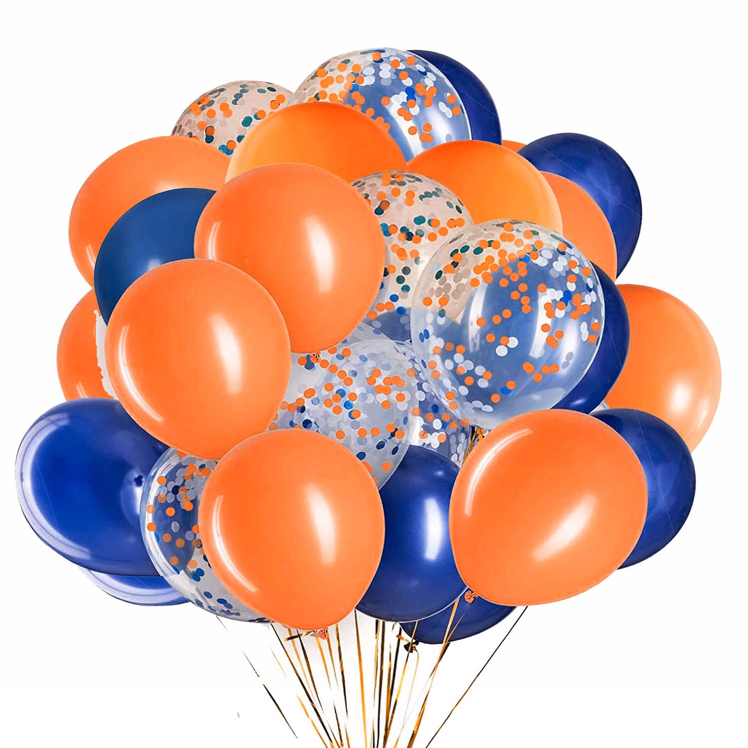 50 PCS 12 Inch Navy Blue & Orange Confetti Balloons - Premium Latex Party Balloons for Birthday, Graduation, Baby Shower & Holiday Decorations