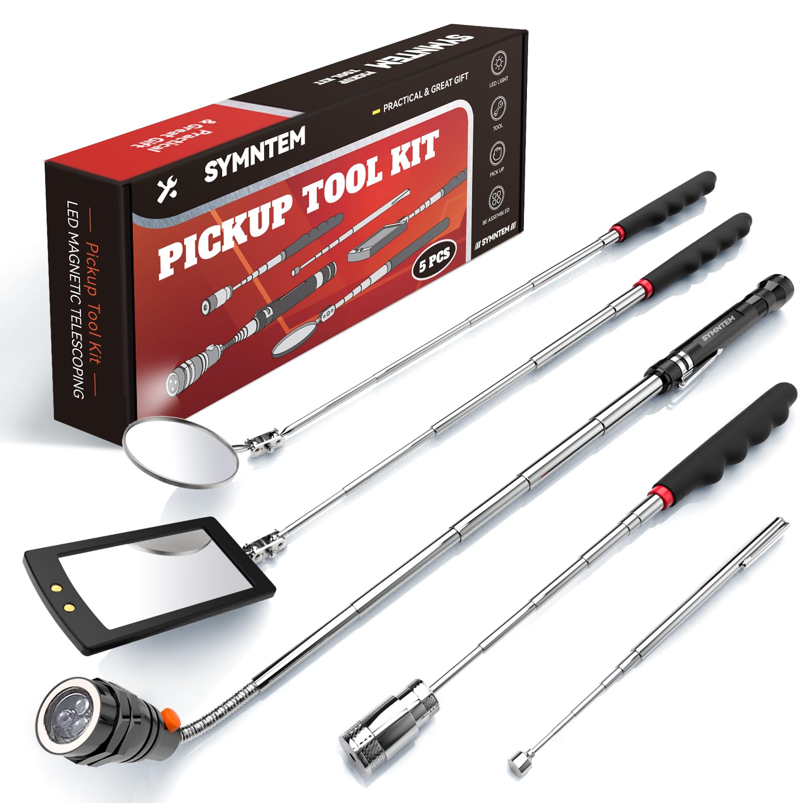 Magnetic Pick Up Tool Set with Telescoping Handle & LED Flashlight - Extendable Magnet Grabber with Inspection Mirror - Perfect Gifts for Men, Women, Dad, Husband - Great for Car Repair, Workshop, Construction & DIY Projects