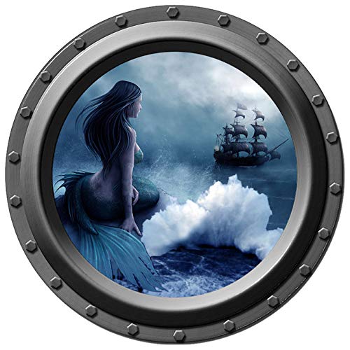 Mermaid Porthole Wall Decal - She Waits - 12