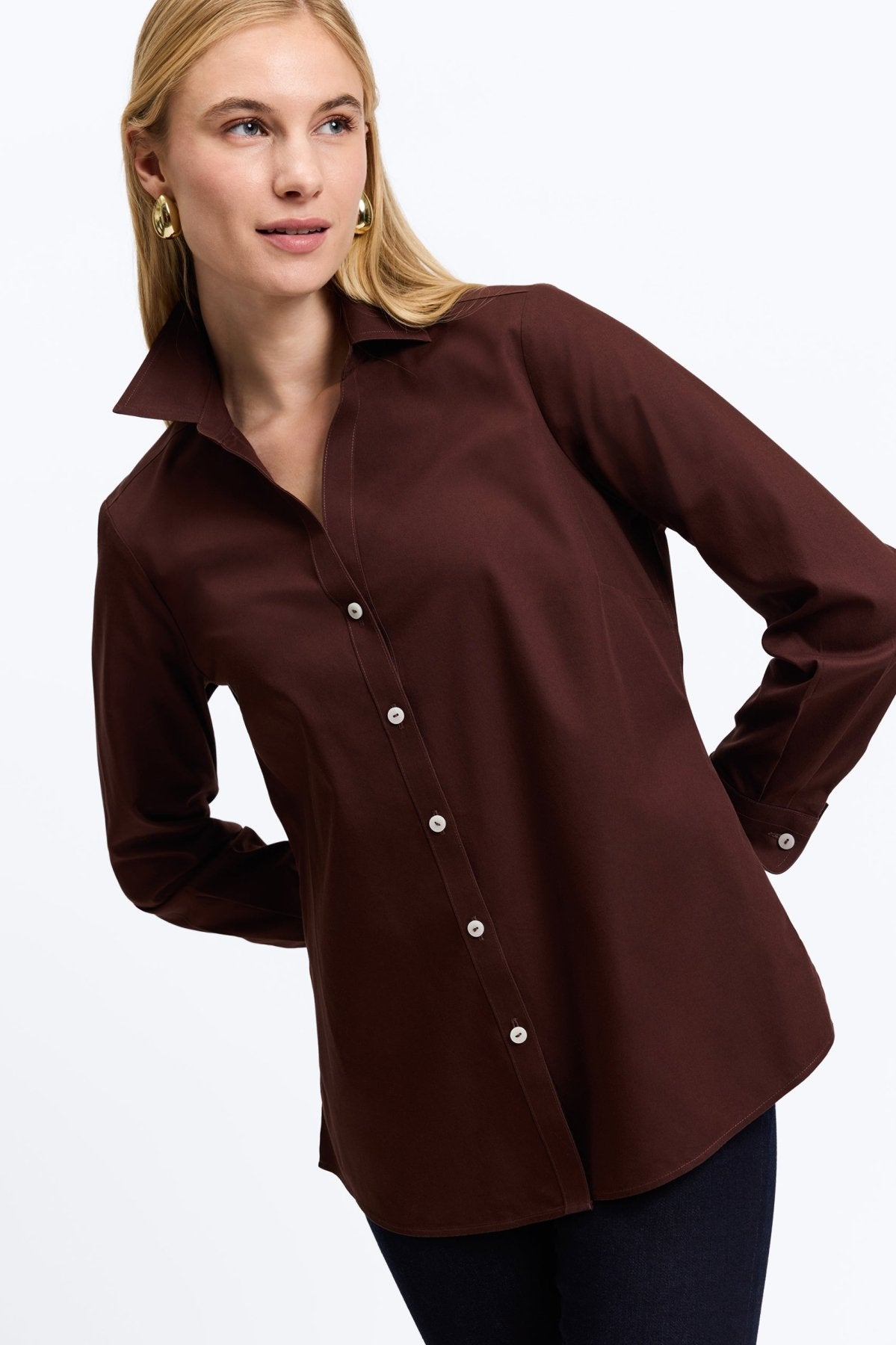 Mary No Iron Pinpoint Long Sleeve Shirt for Women - Wrinkle-Free Office Blouse - Perfect for Business Casual & Professional Workwear