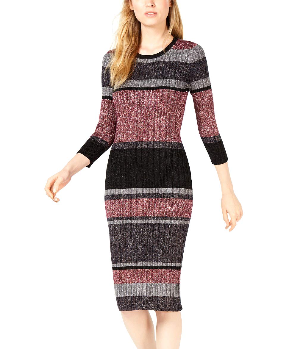 Bar III Women's Striped Sweater Dress in Cocoa Rose - Soft Knit Long Sleeve Tunic Dress for Fall & Winter | Perfect for Office, Date Night and Casual Outings