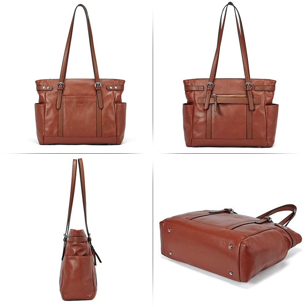 CLUCI Genuine Leather Laptop Tote Bag for Women - 15.6 Inch Professional Work Shoulder Briefcase - Perfect for Office, Business Travel & Daily Commute