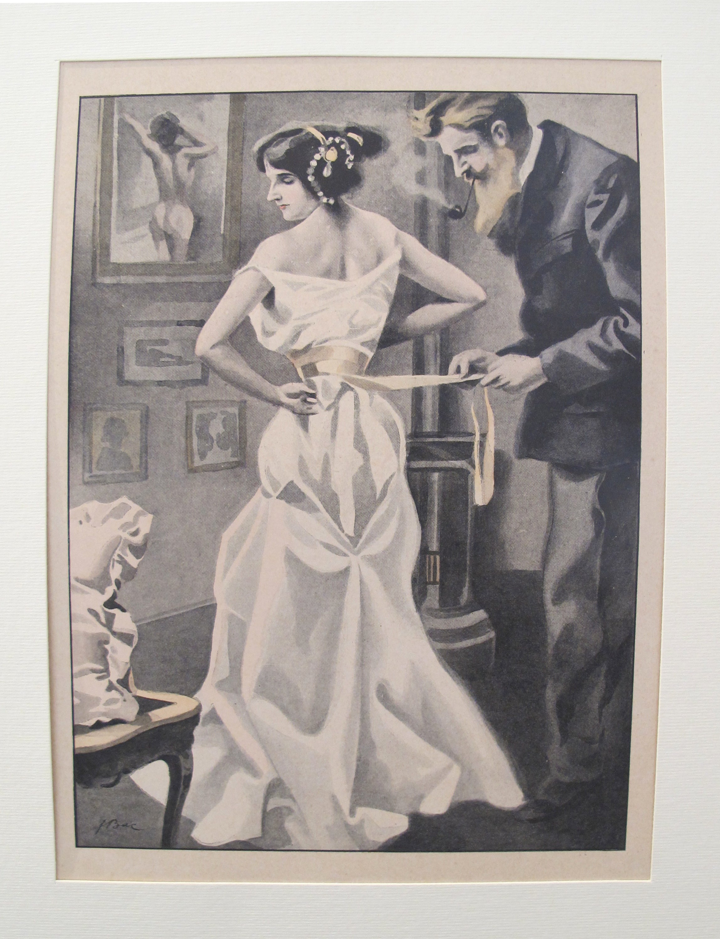 1900's Original Vintage French Boudoir Lithograph (Plate 1) - Antique Home Decor for Bedroom, Living Room & Office Wall Art