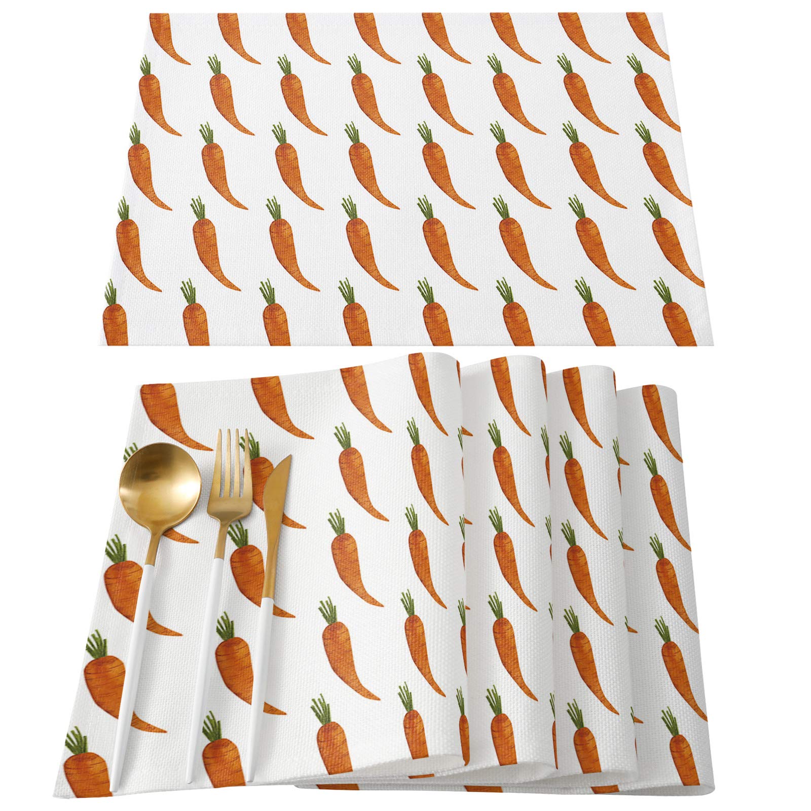 Easter Carrot Themed Round Placemats Set of 4 - Non-Slip Washable Heat-Resistant Table Mats for Kitchen & Dining - Bunny Rabbit Design Perfect for Family Meals, Holiday Decor & Easter Celebrations