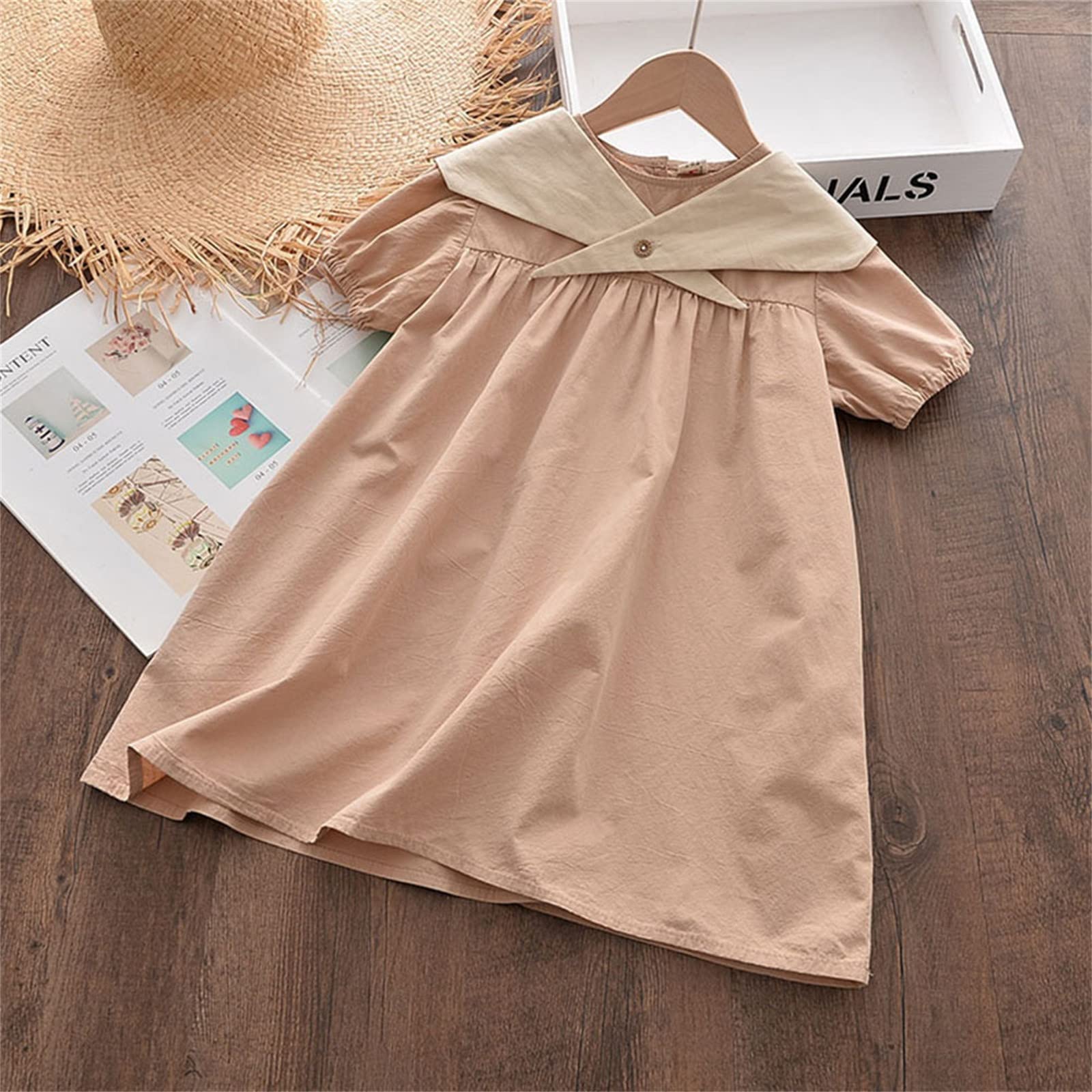 Baby Girls Solid Color Short Sleeve A-Line Ruffle Sundress - Toddler Princess Summer Dress for Outdoor Play, Beach & Birthday Parties