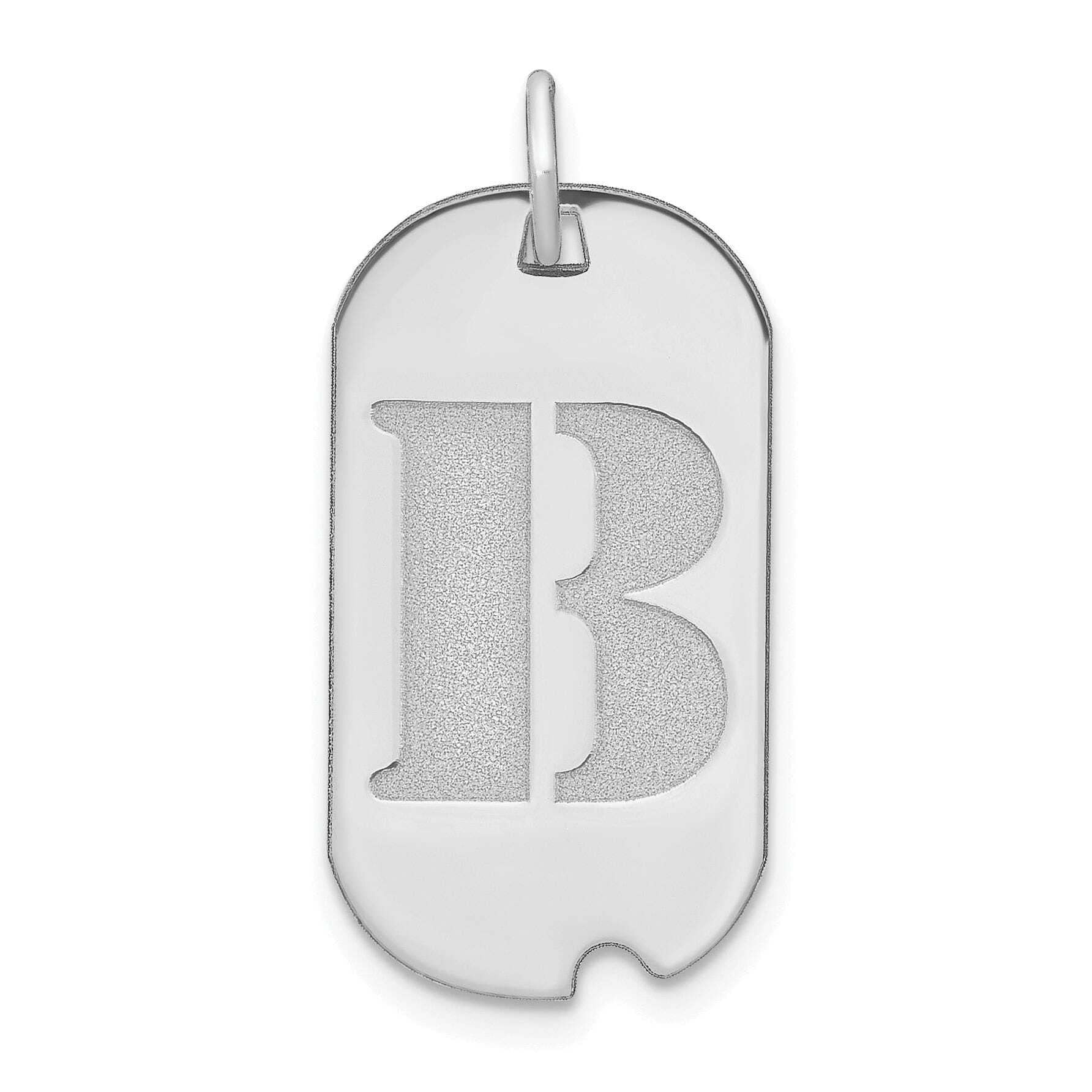 14K White Gold Rhodium-Plated Block Letter B Initial Dog Tag Charm Pendant - Perfect for Necklaces, Gifts & Personalized Jewelry