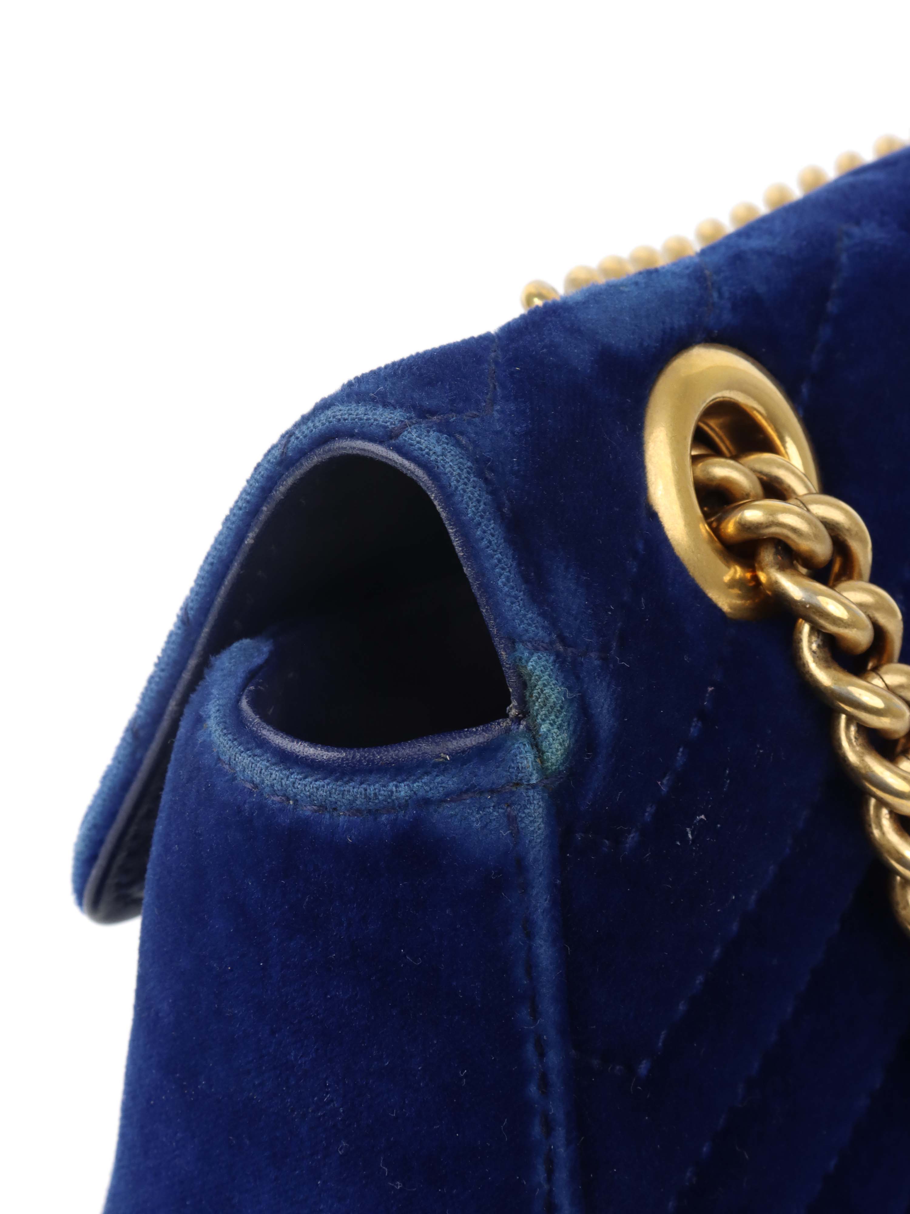 Gucci Blue Velvet Marmont Shoulder Bag for Women | Luxury Designer Handbag | Perfect for Evening Parties, Date Nights & Special Occasions