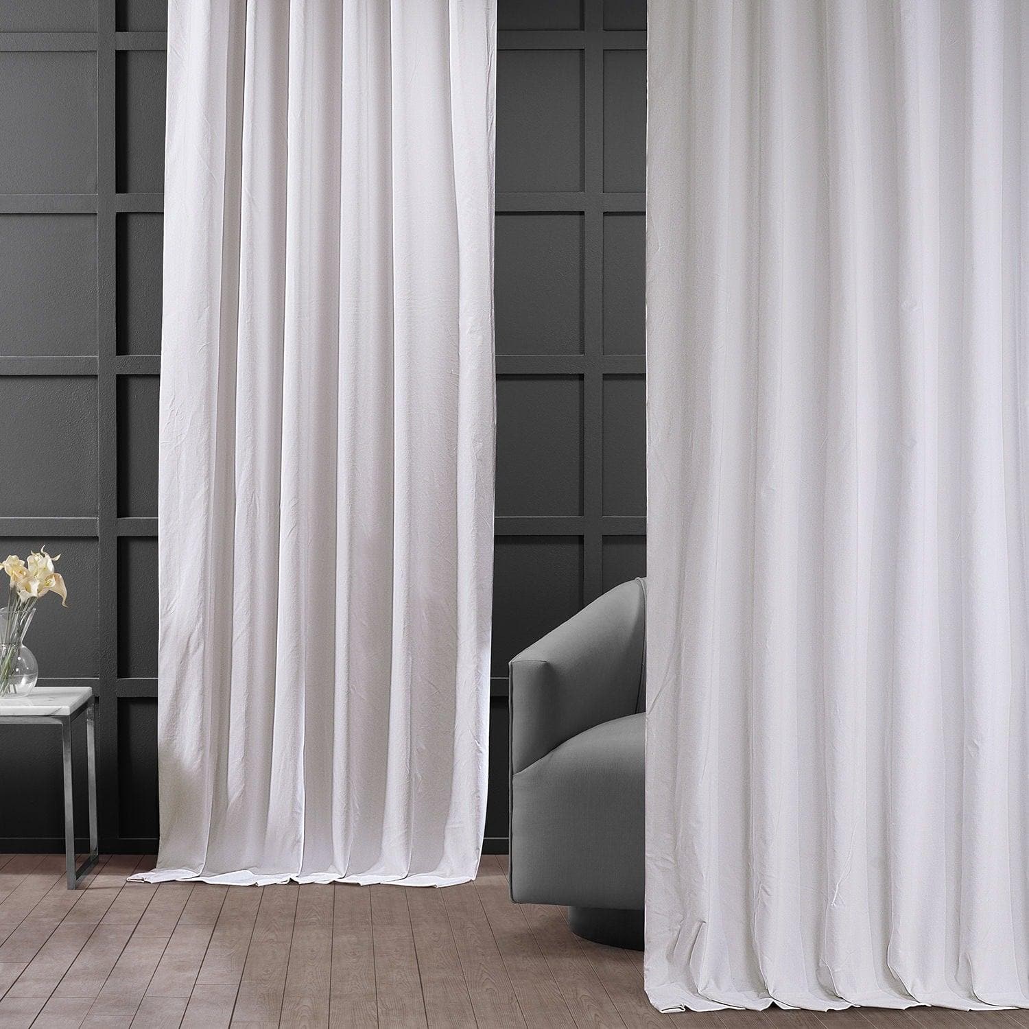 Vintage Cotton Velvet Blackout Curtains - Powder White Luxury Window Drapes for Bedroom & Living Room - Light Blocking Thermal Insulated Home Decor