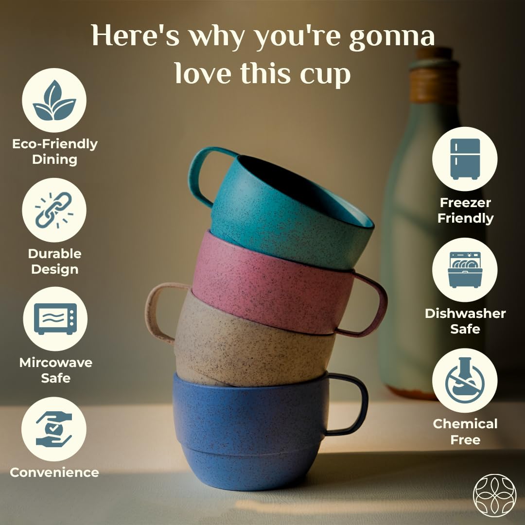 Irida Naturals Wheat Straw Coffee Mug - 100% BPA Free, Eco-Friendly & Microwave Safe Travel Mug for Hot & Cold Beverages - Unbreakable Reusable Cup for Kids & Adults - Perfect for Home, Office, Camping & Outdoor Use - 350ml (Sky Blue) - Set of 1