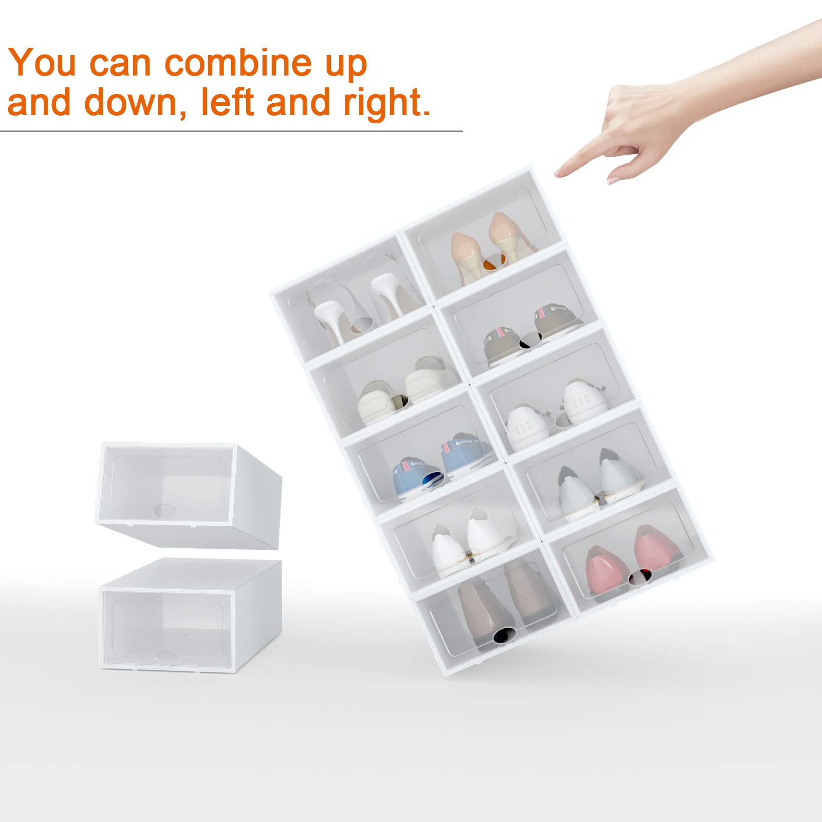 HOMIDEC 12-Pack Clear Plastic Shoe Storage Boxes with Lids - Stackable Shoe Organizer Containers for Men & Women (13” x 9” x 5.5”) - Perfect for Closet, Bedroom, and Entryway Organization