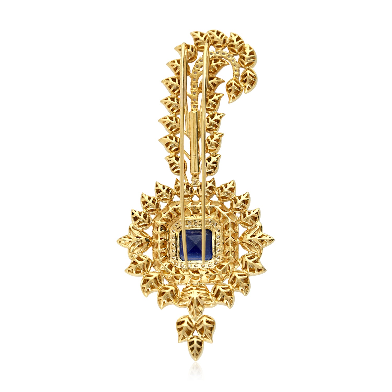 18K Yellow Gold Kyanite Gemstone Bezel with Uncut Diamond - Elegant Jewelry Finding for Necklaces, Rings & Handmade Designs