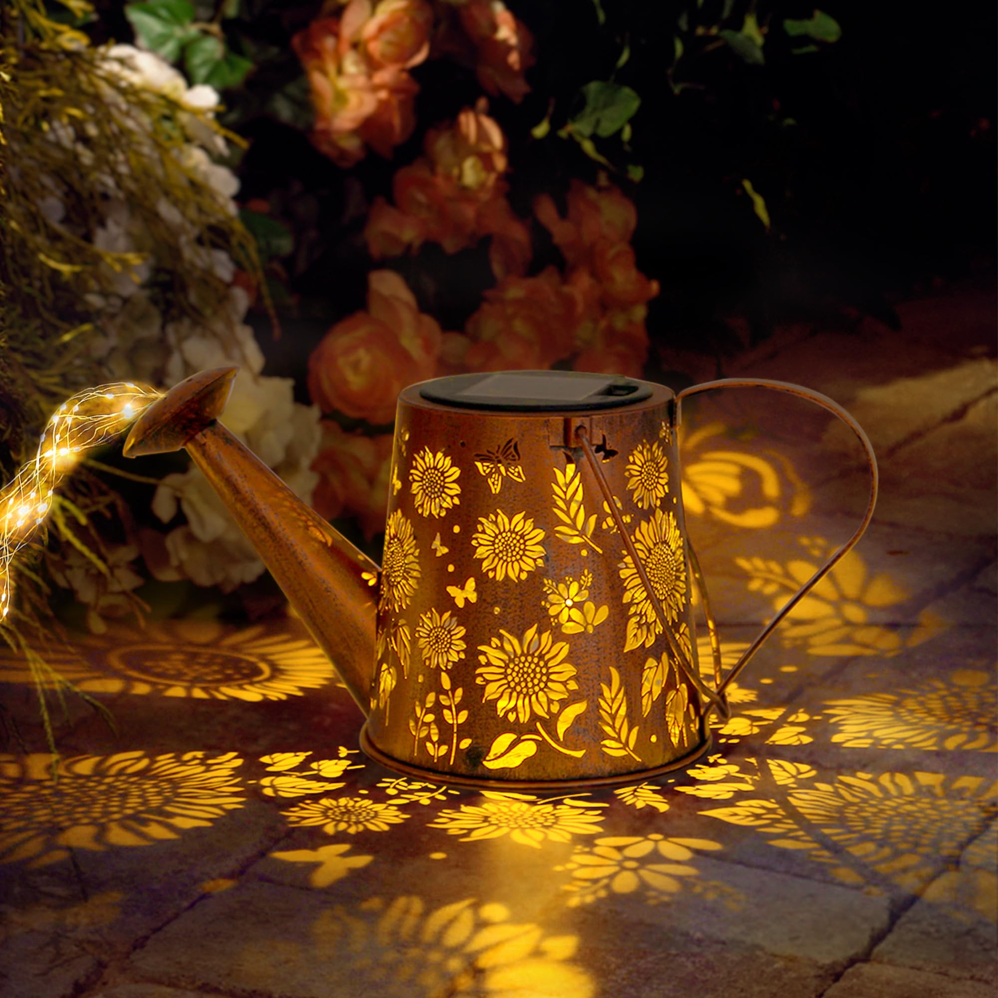 Solar Watering Can with LED Lights - Waterproof Hanging Solar Garden Decor for Outdoor Yard, Porch, Backyard, Pathway & Walkway (Sunflower Design) - Perfect for Garden Decorations, Landscape Lighting & Evening Ambiance