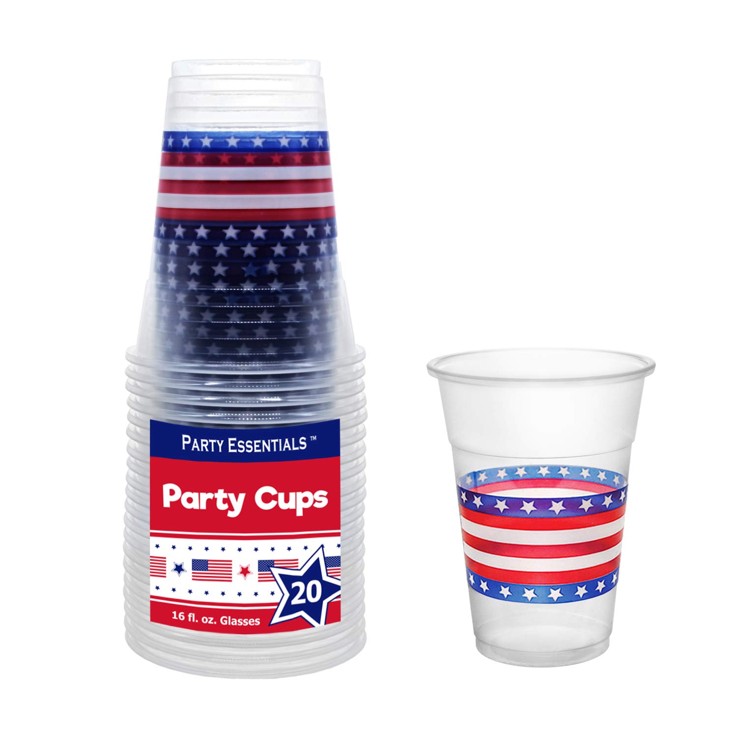 16-Oz Patriotic Stars & Stripes Plastic Party Cups - Bulk Pack of 60 Disposable Drinkware for 4th of July, Memorial Day & Summer BBQs - Perfect for Outdoor Celebrations & Red White Blue Themed Events