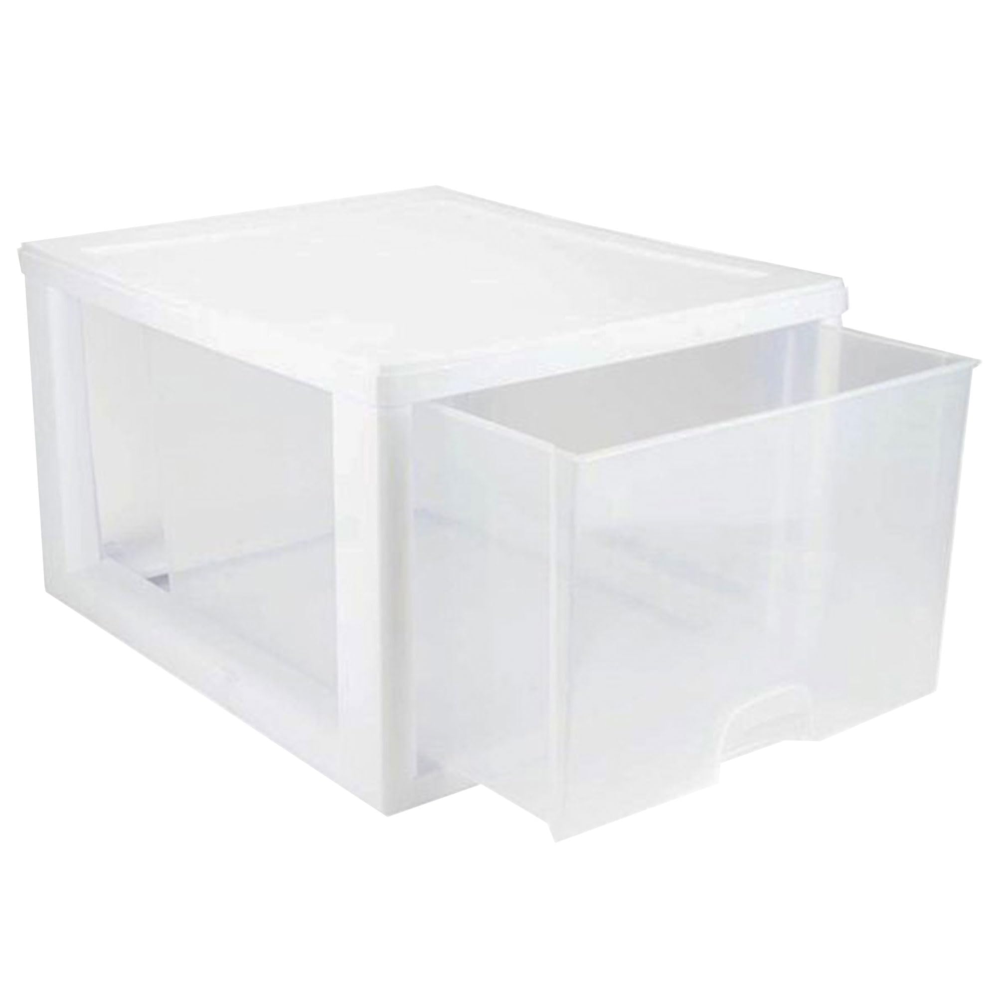 Sterilite 16-Pack Clear Stacking Drawers with White Frame - 27 Quart Plastic Storage Bins for Closet Organization - Perfect for Bedroom, Office, and Garage Storage Solutions