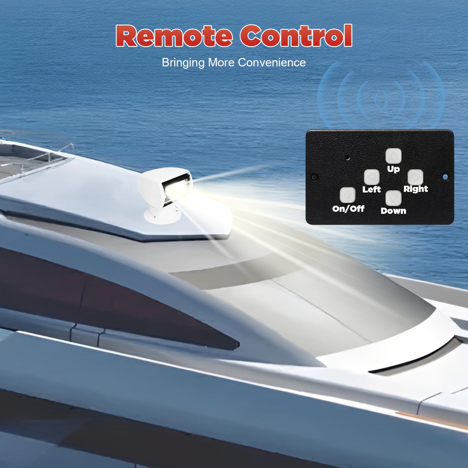 12V 100W Marine Spot Light with Remote Control - Waterproof Rotatable Boat Spotlight for Search & Rescue, Fishing, Night Navigation - Omnidirectional Lighting for Boats, Trucks, Cars (White) - Perfect for Marine Safety & Outdoor Adventures