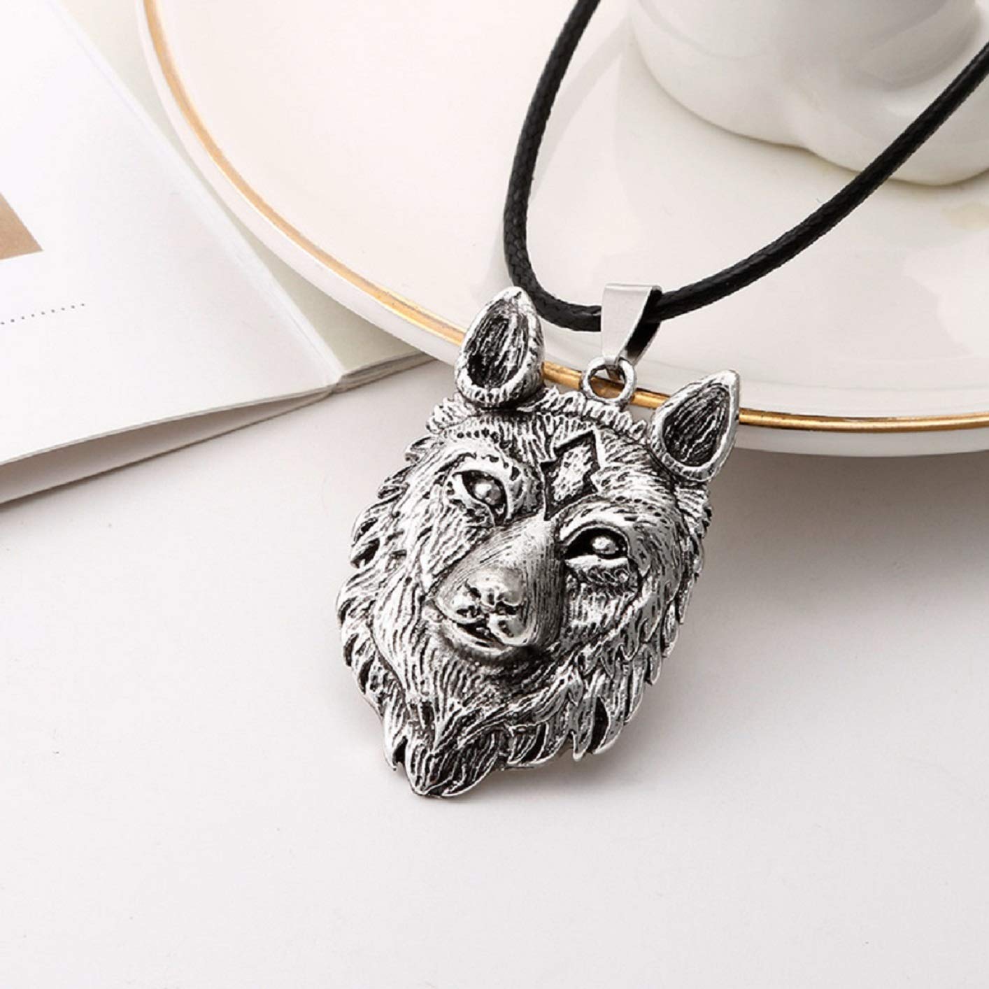 Wolf Necklace for Men - Silver Metal Alloy Viking Pendant with Leather Cord | Norse Amulet Jewelry for Outdoor Adventures & Spiritual Protection