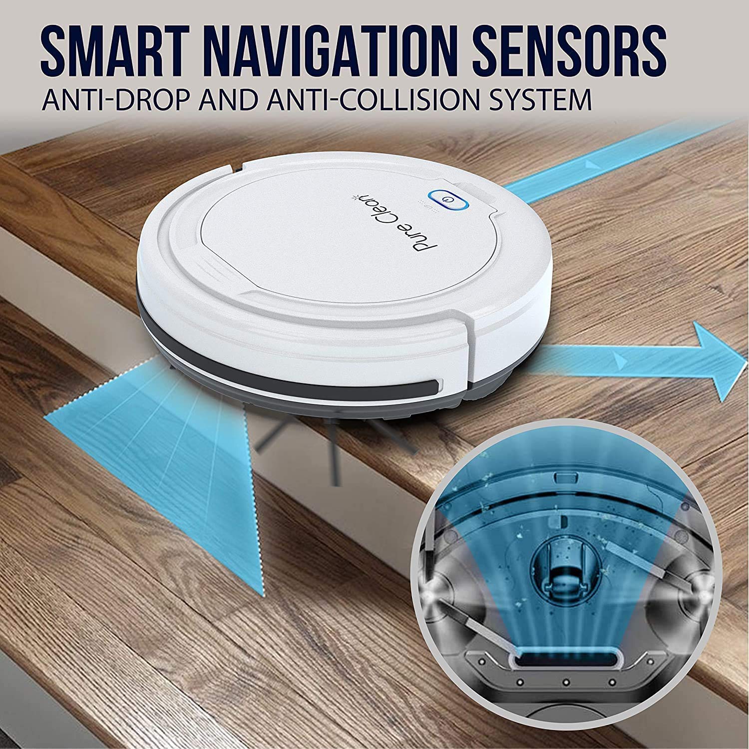 PURE CLEAN Smart Automatic Robot Vacuum Cleaner with Self-Programmed Navigation - Slim, Rechargeable Robotic Vacuum for Carpets, Hardwood, Tile & Linoleum Floors - Anti-Fall Sensors - Ideal for Pet Hair, Daily Home Cleaning & Office Use - Model PUCRC25PLUS.5