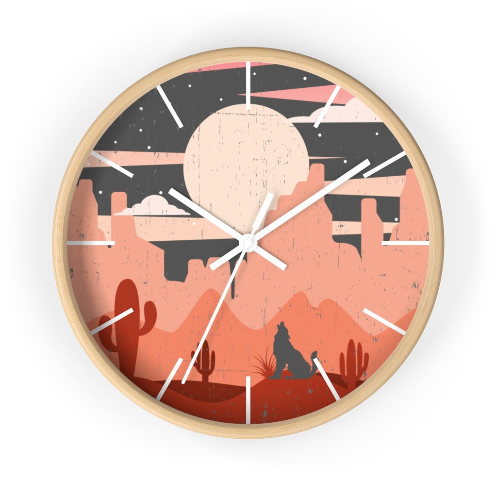 Pastel Howling Wolf Desert Wall Clock - Unique Southwestern Decor for Living Room, Bedroom, or Office - Perfect for Home & Cabin Decor