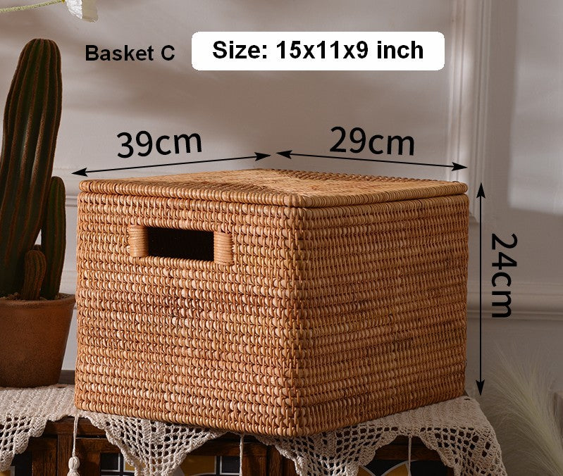 Extra Large Storage Baskets for Clothes - Oversized Rectangular Wicker Rattan Basket with Lid - Organizer for Shelves, Bedroom, Closet & Laundry Room - Perfect for Home Organization & Decluttering