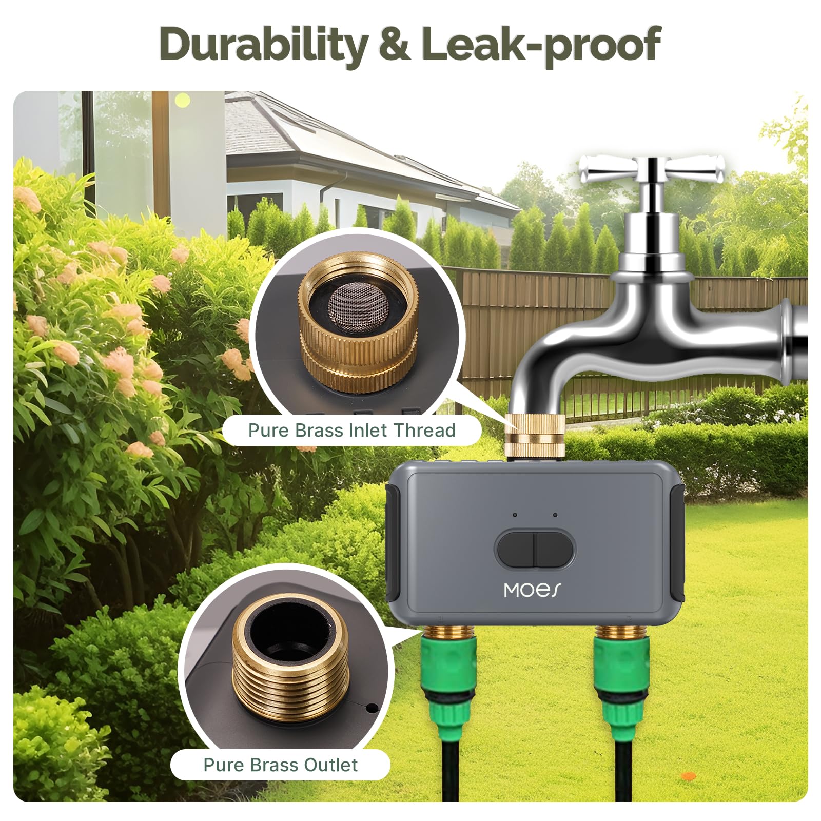 MOES WiFi Smart Sprinkler Timer 2 Zone - Brass Inlet & Outlet, Programmable Garden Hose Water Timer, Alexa-Compatible Irrigation System for Lawn, Yard & Outdoor Plants | Perfect for Automated Watering & Smart Home Integration