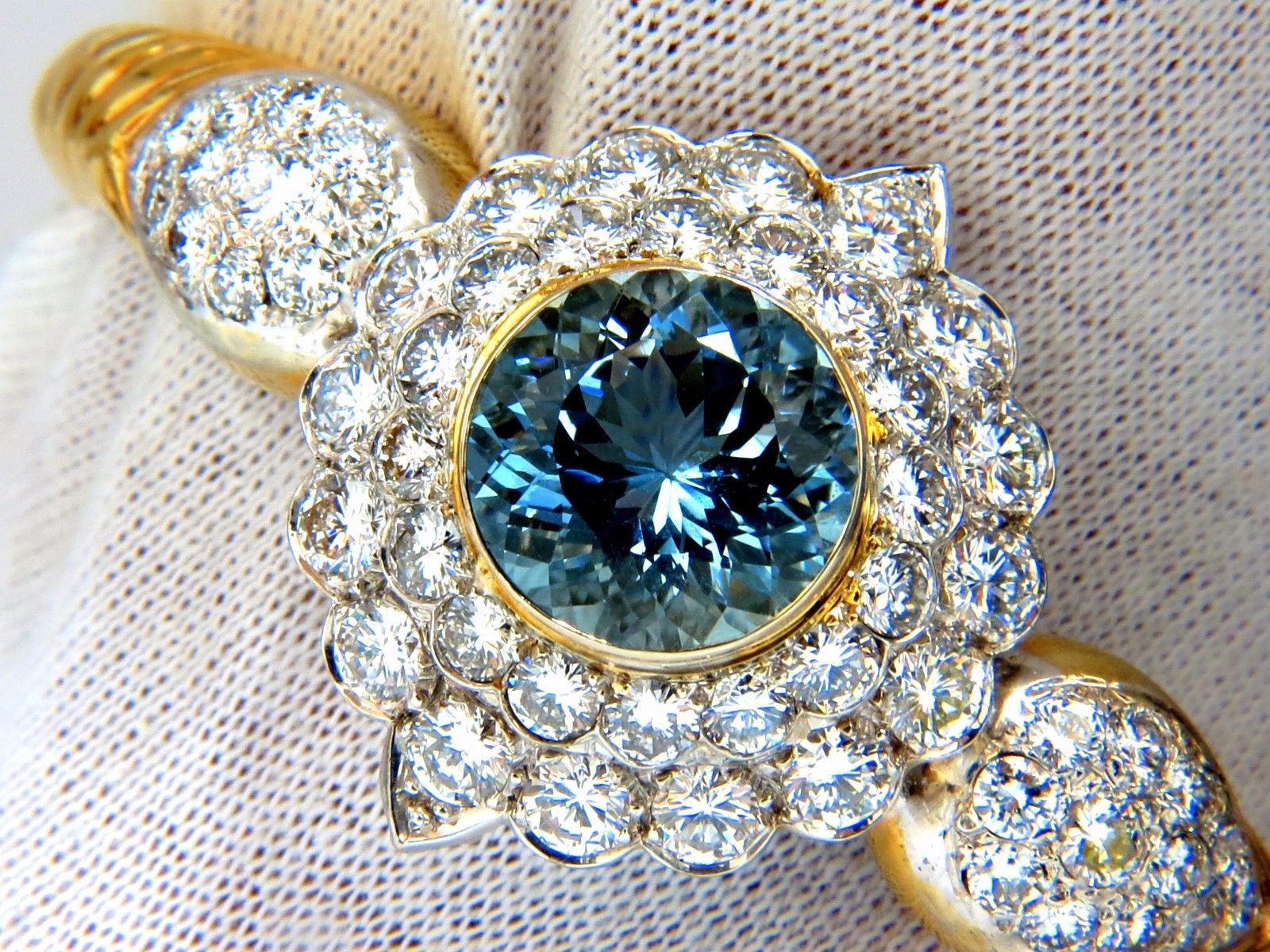 18kt Aquamarine & Diamond Bangle Bracelet - 15.50ct Natural Italian Cluster Jewelry for Women | Perfect for Weddings, Anniversaries & Special Occasions