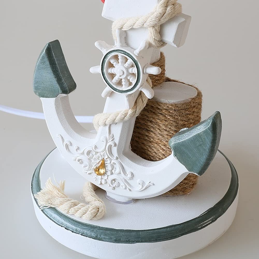 Navy Blue Anchor Table Lamp - Fabric & Resin Nautical Night Light with Rope Reading Light for Bedroom, Living Room, Office | Coastal Decor, Marine Theme Lighting