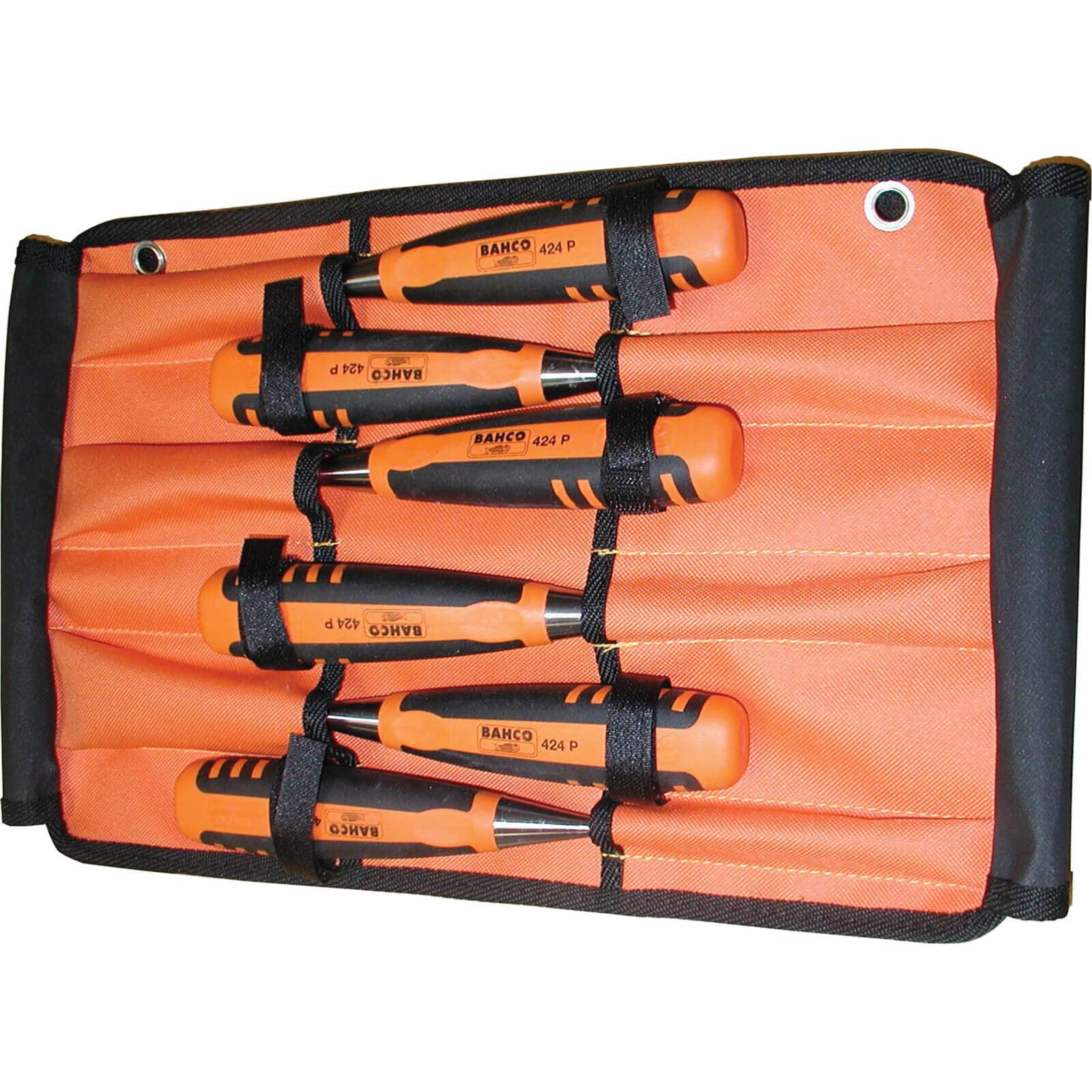 424-P 6-Piece Bevel Edge Chisel Set with Leather Roll - Premium Woodworking Tools for Carving, Shaping & Fine Detailing