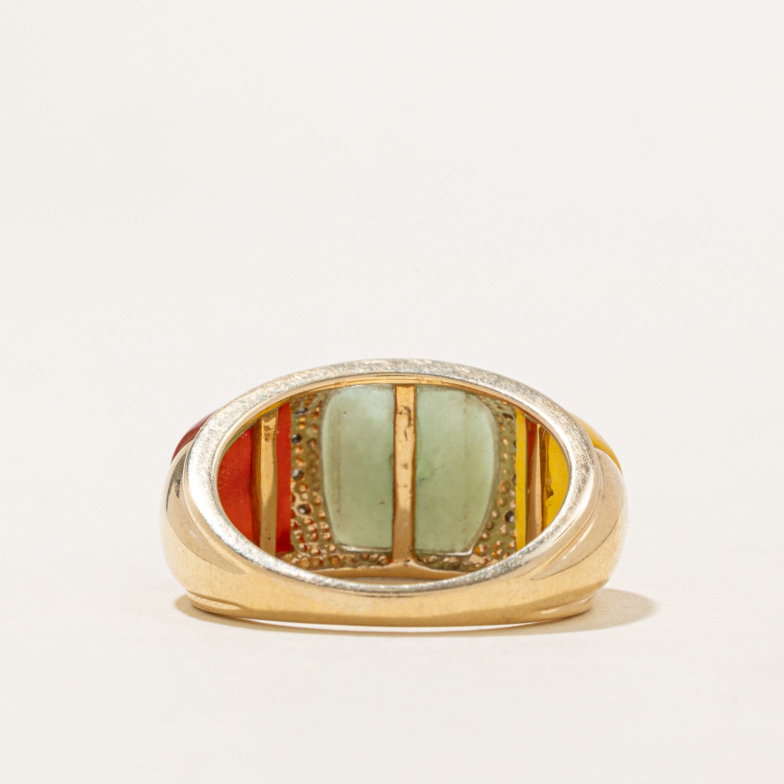 10.00ctw Multi Colored Jadeite & Diamond Dome Ring - 0.03ct Diamond Accents - Size 7 | Elegant Statement Jewelry for Weddings, Parties & Special Occasions