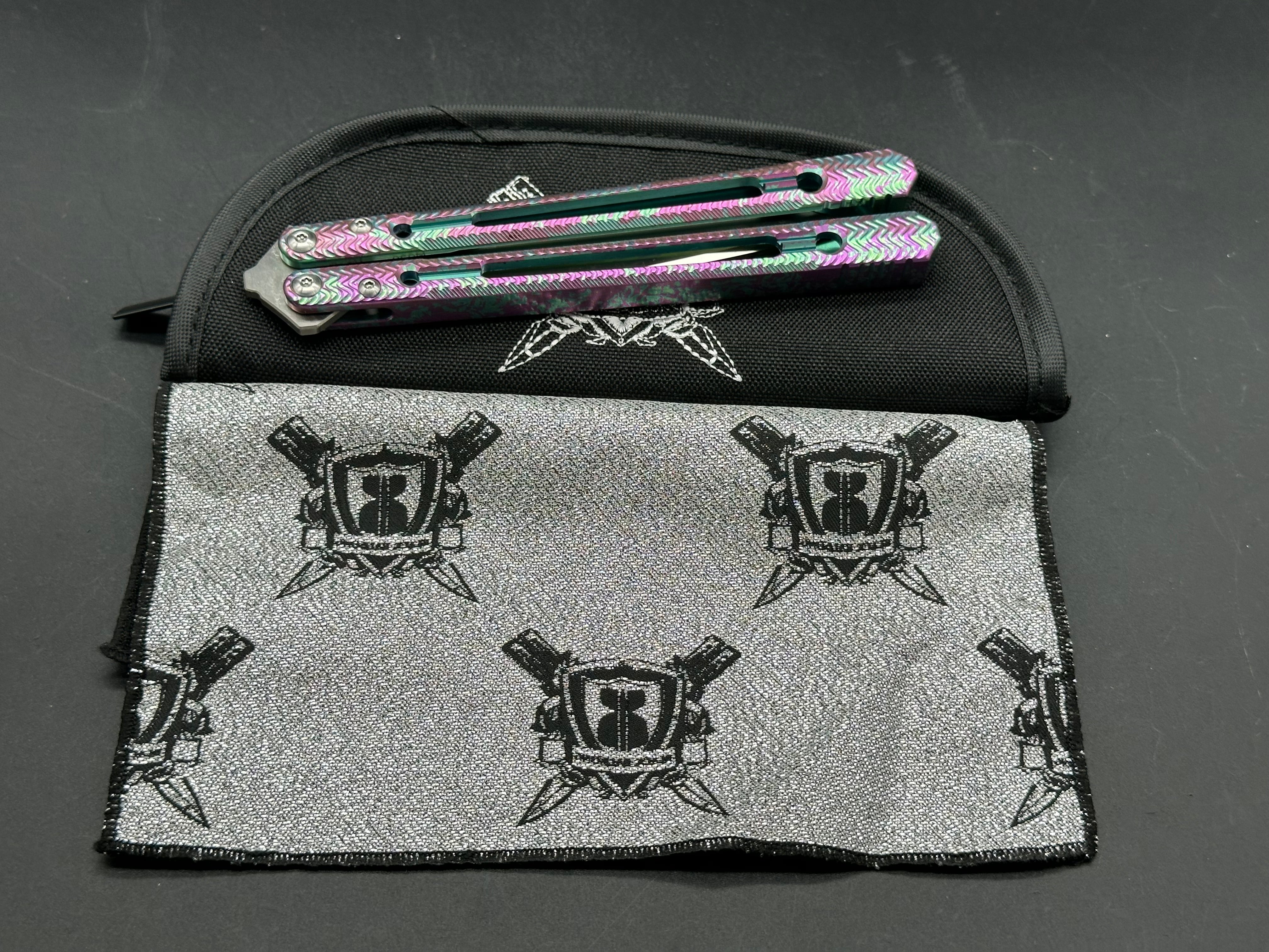 Black Balisong Reaper V2 Butterfly Knife - Spot Anodized Milled Titanium Channel Handles, Tanto Blade, Satin M390 Steel | EDC, Tactical Use & Collector's Item