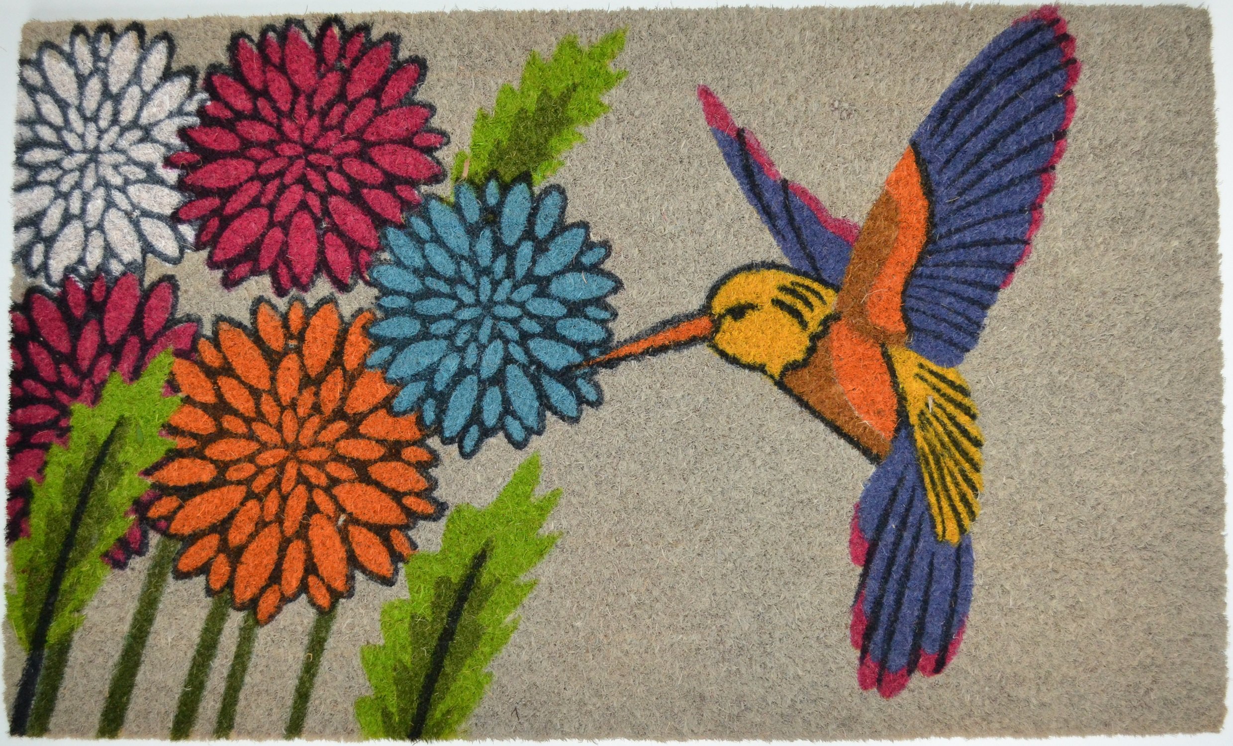 Blue Hummingbird PVC Backed Coir Doormat 18x30 Inches - Durable & Absorbent Entryway Rug for Home, Porch, and Patio Use