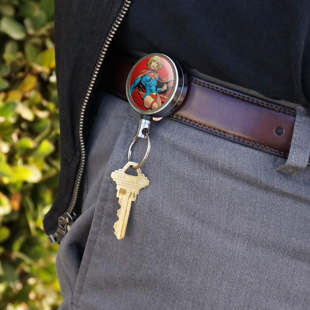 Superman & Supergirl Metal Retractable ID Badge Holder - Heavy Duty Key Card Tag Reel with Belt Clip - Perfect for Office, School, and Security Professionals