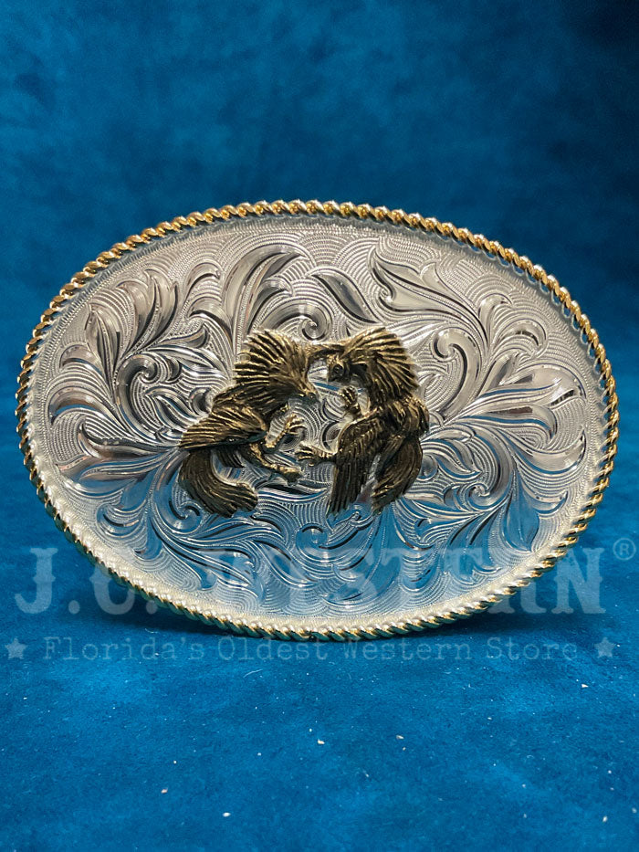 Montana Silversmiths 1256 659 Fighting Roosters Western Belt Buckle - Genuine Silver Cowboy Accessory for Rodeo, Western Wear & Country Fashion
