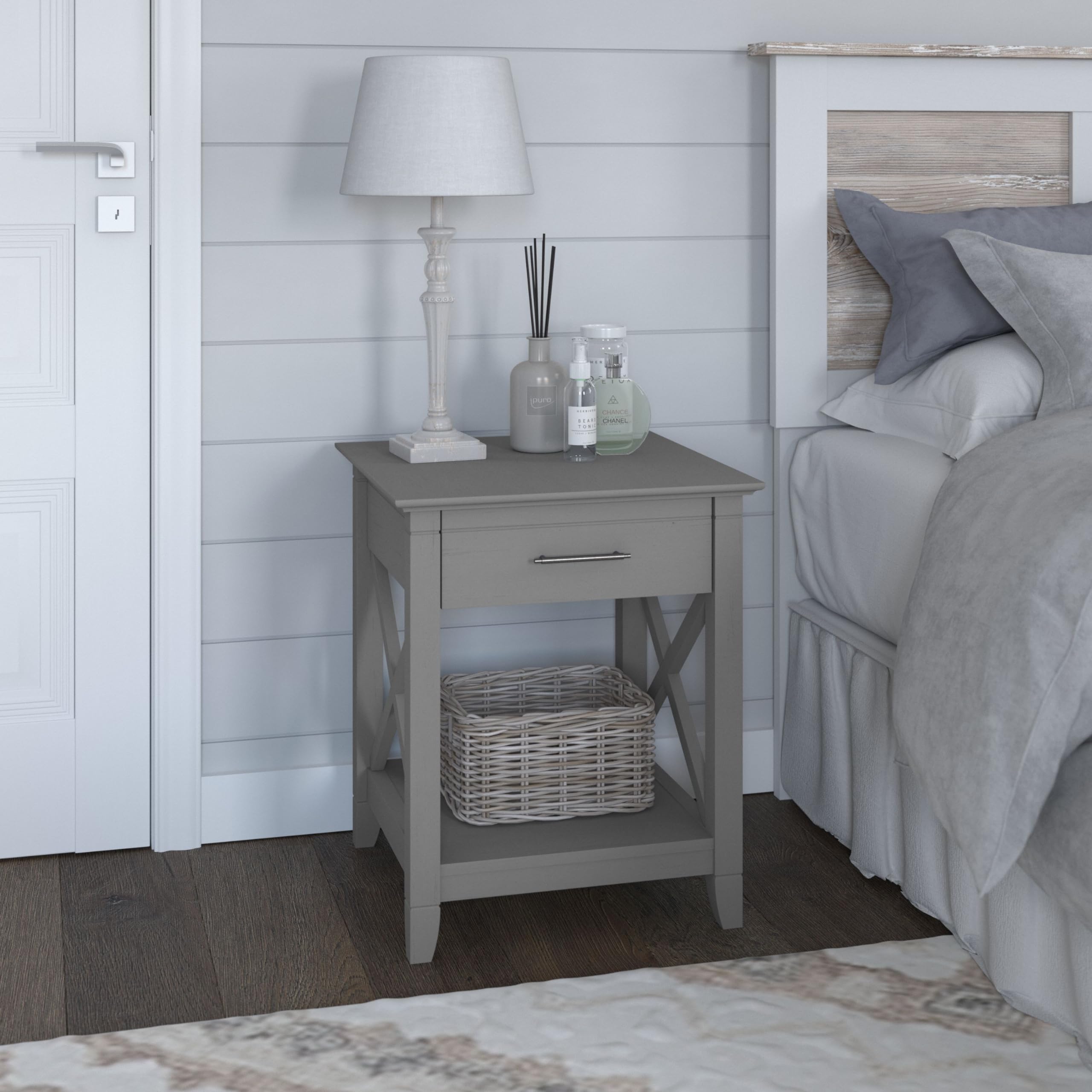 Bush Furniture Key West Nightstand with Drawer - Gray and White Bedside Table for Bedroom, Living Room & Guest Room - Compact Storage Solution for Small Spaces